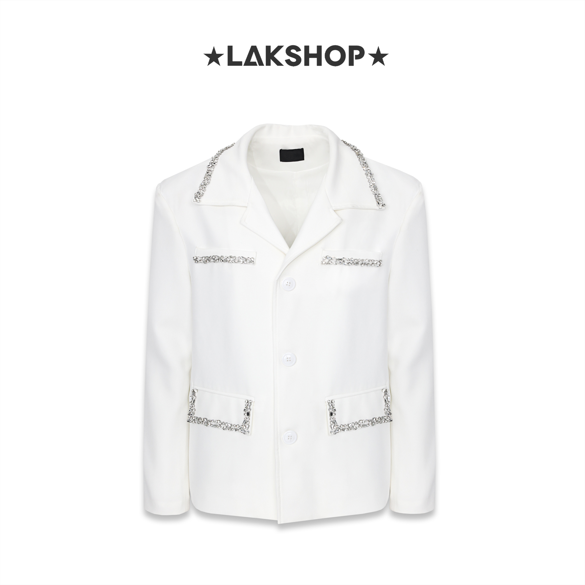Áo White Pocket with Crystal Trim Jacket