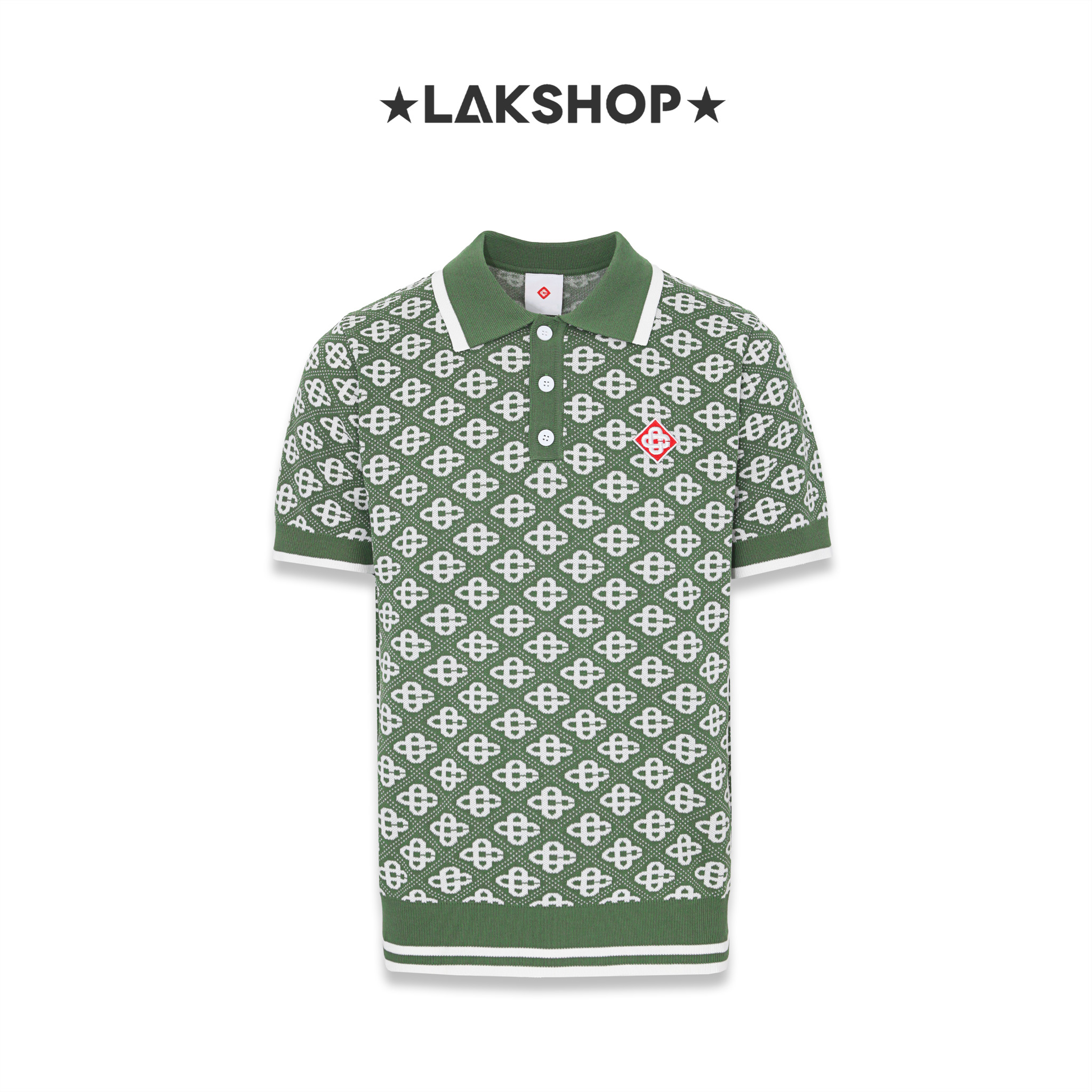 Áo Casa Green Monogram Cotton Knit Polo Shirt