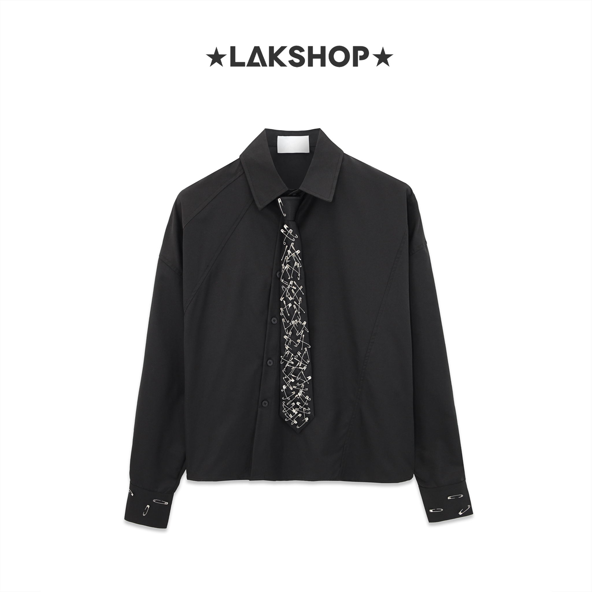 Áo Sơmi Vạt Chéo Form Boxy To Ngang Độn Vai Kèm Cà Vạt