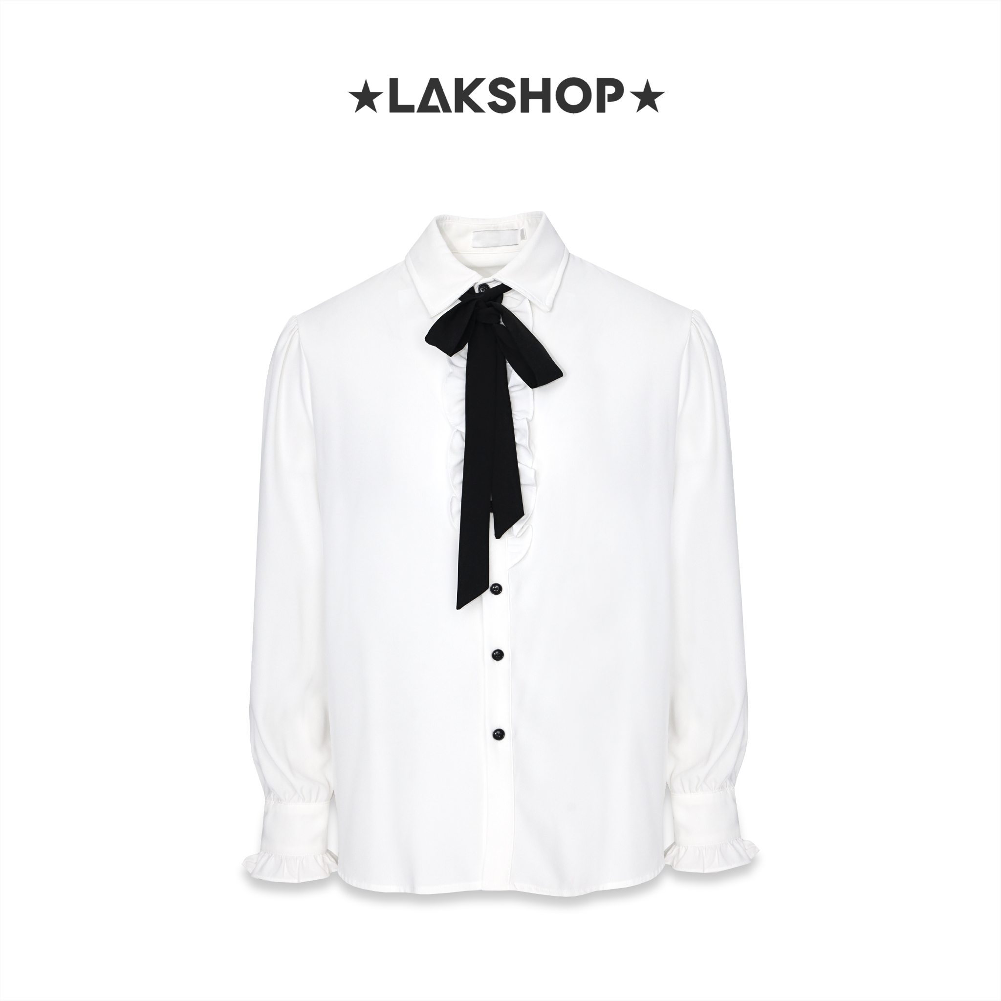 Áo White Front Ruffle Button Up Shirt