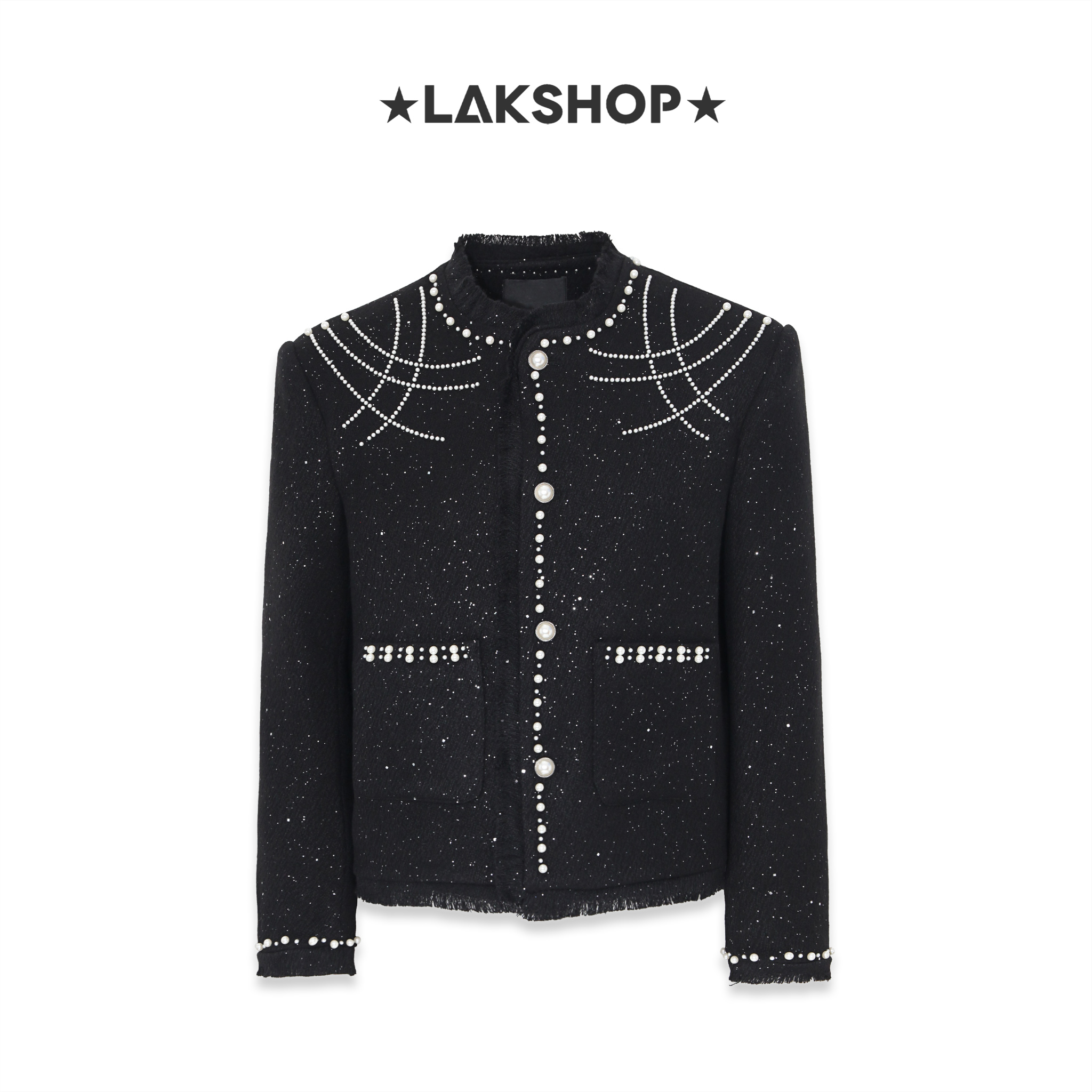 Áo Bling Bling Tweed Pearl Shoulder Jacket