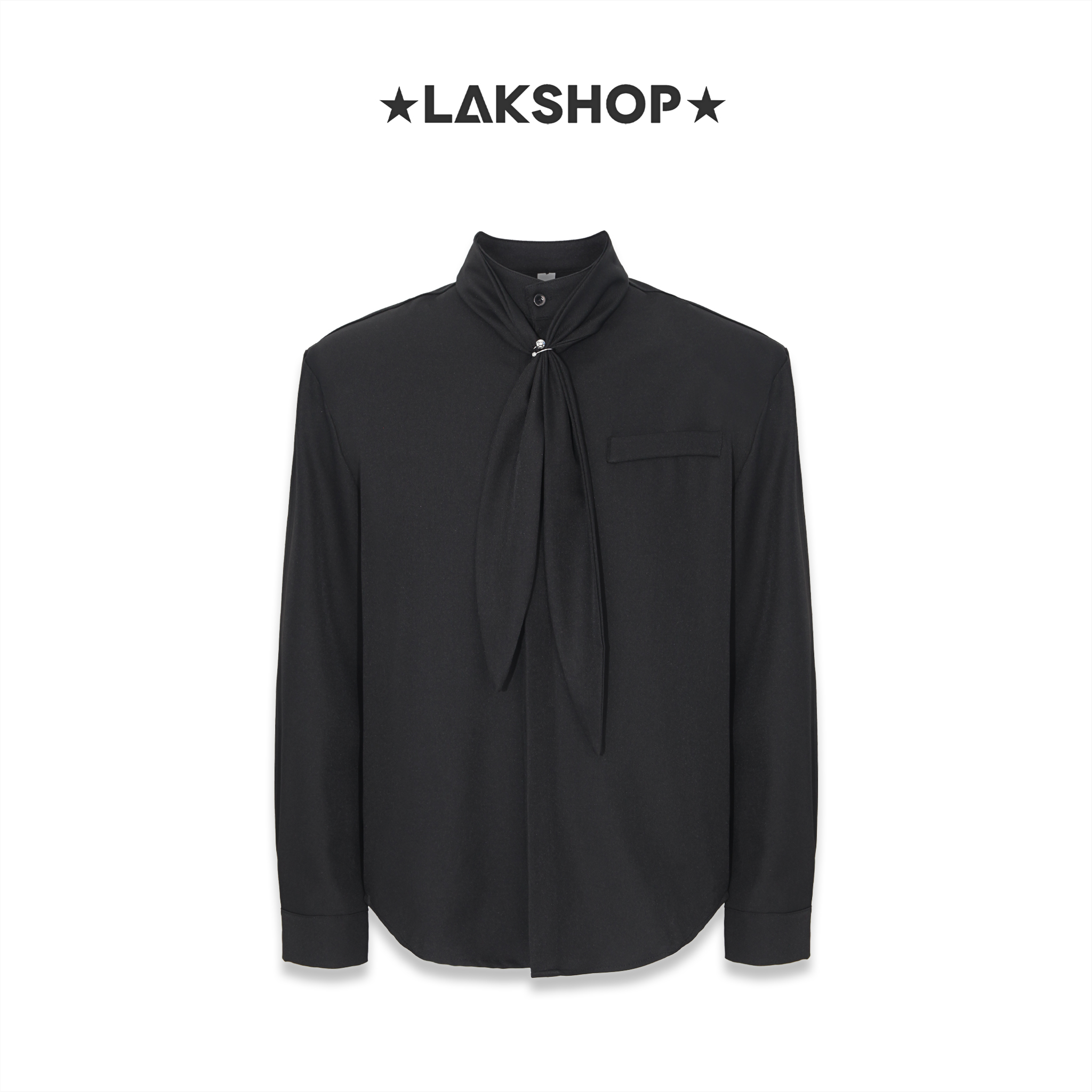 Áo Black Bow Tie Ring with  Padded Shoulder Shirt