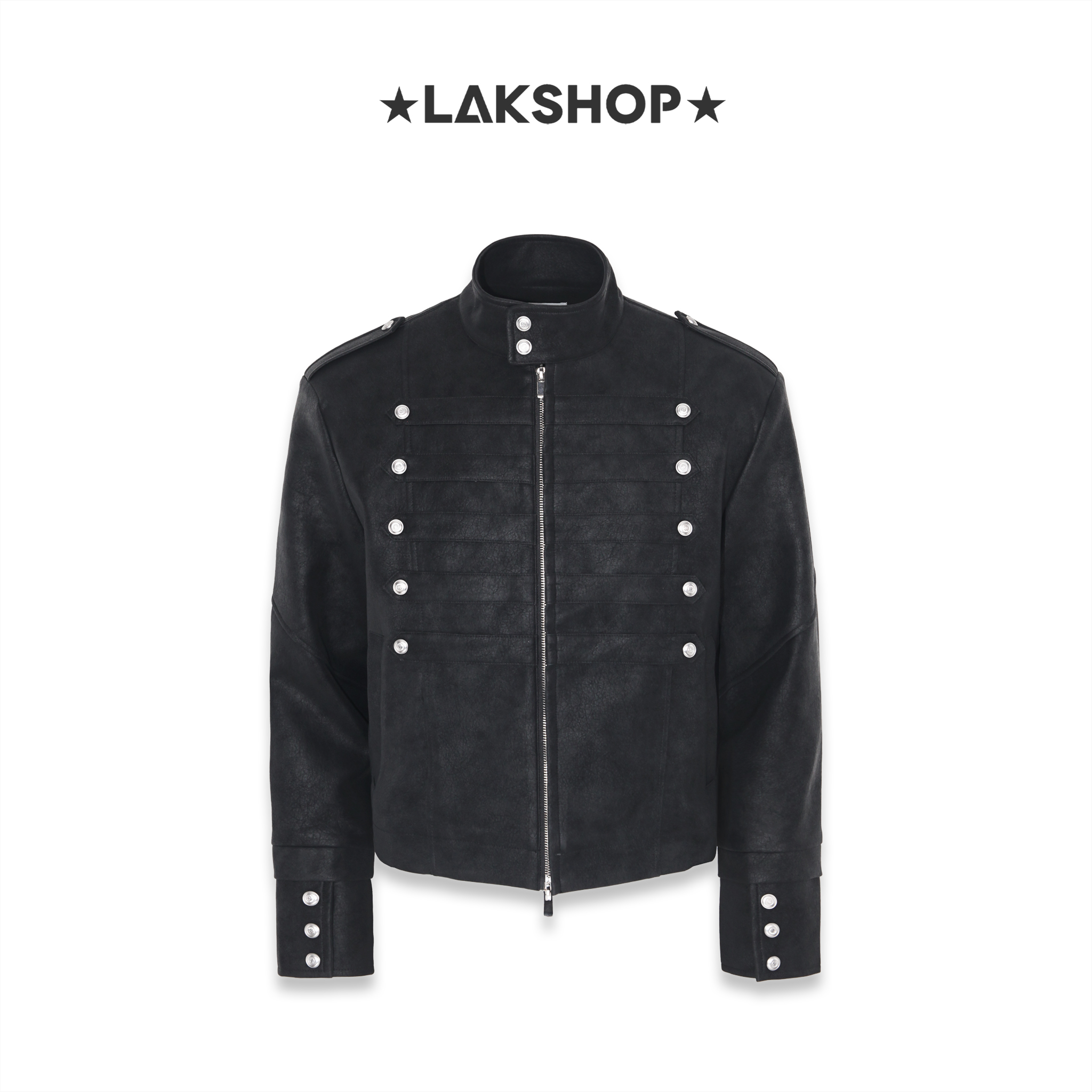 Áo Black Napoleon Double-Breasted Leather Jacket