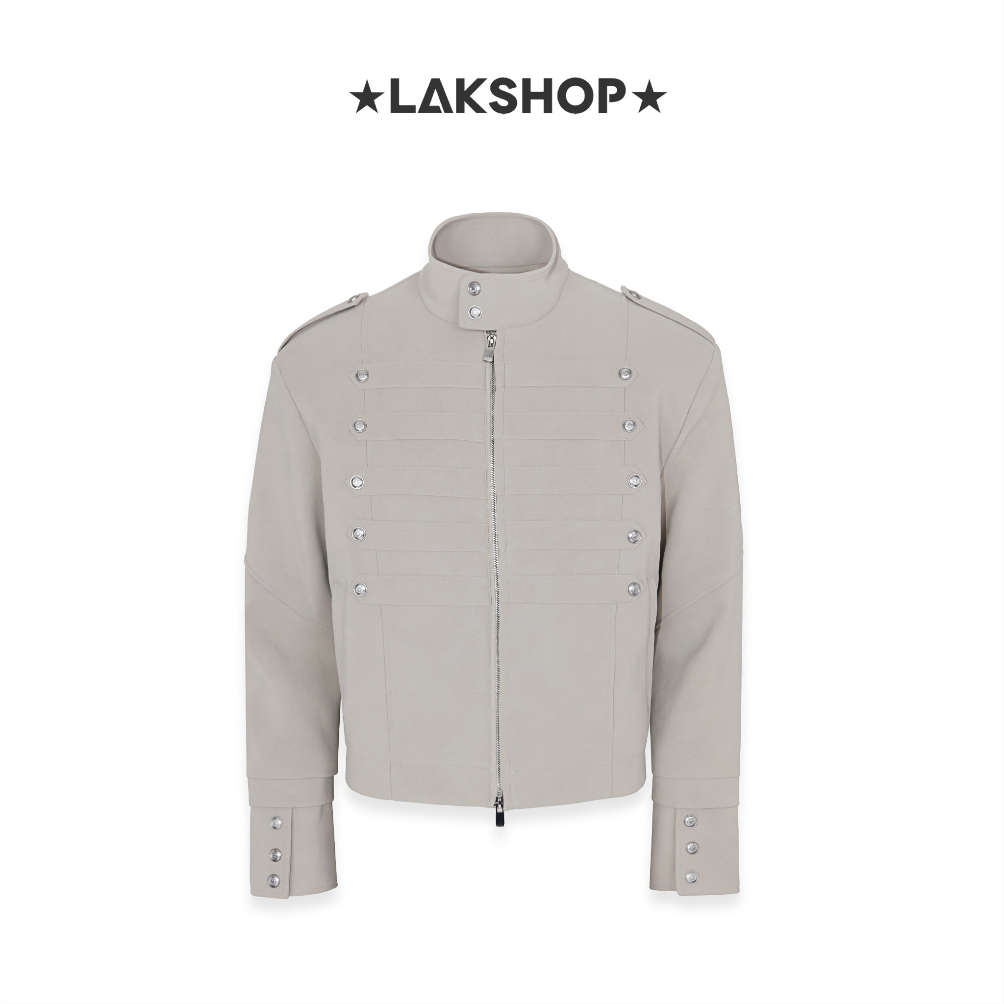 Áo Beige Napoleon Double-Breasted Leather Jacket