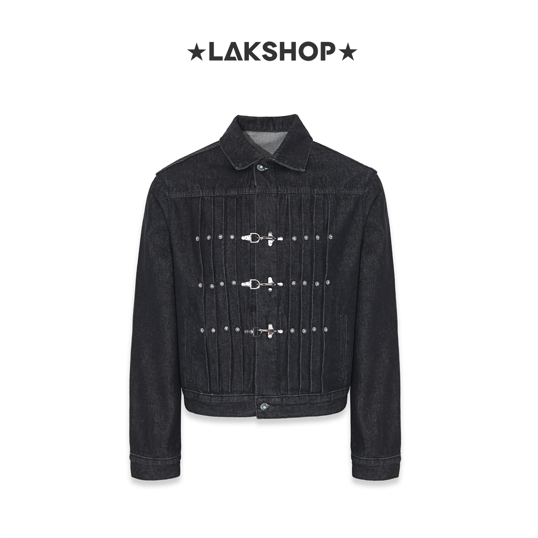 Áo Black Pleated Denim Jacket