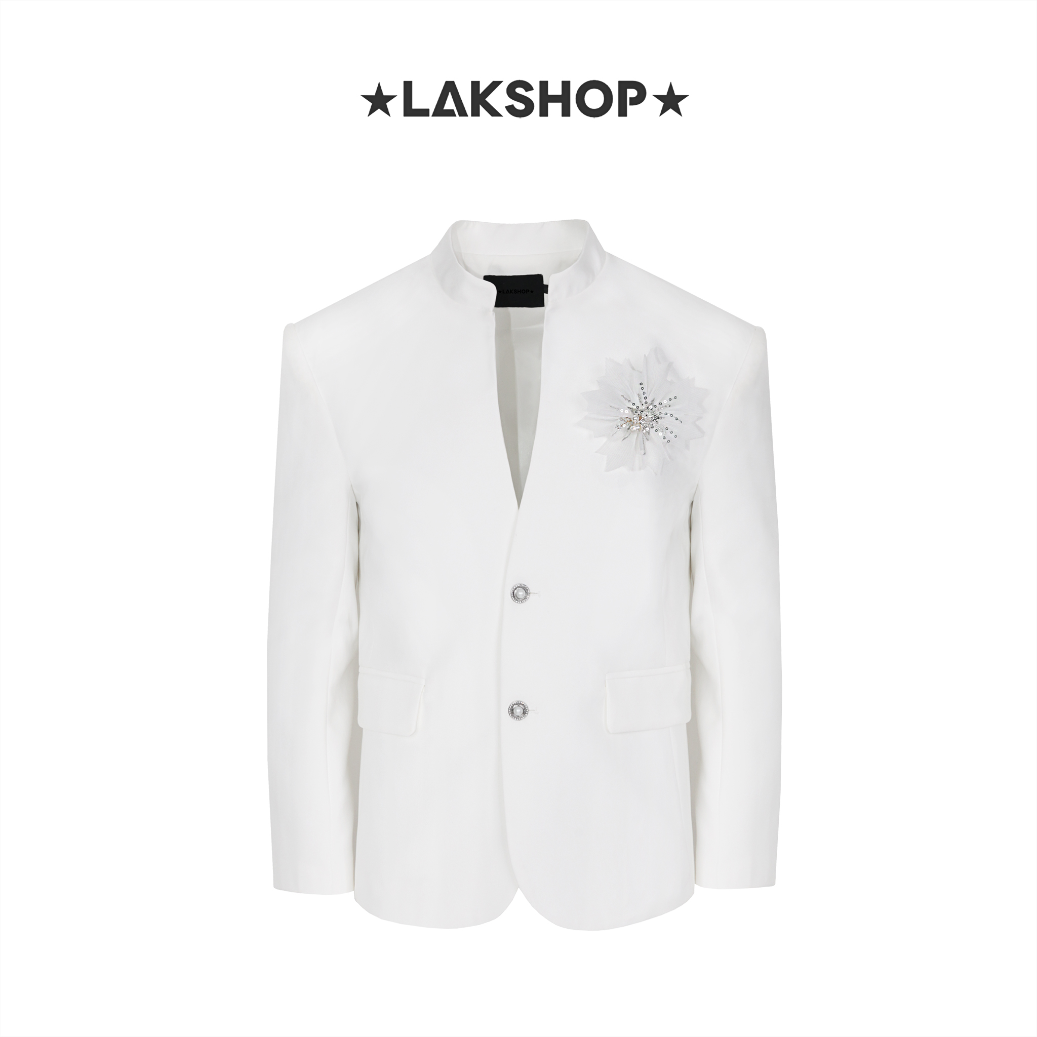 Áo White V-Neck / Stand Collar Blazer