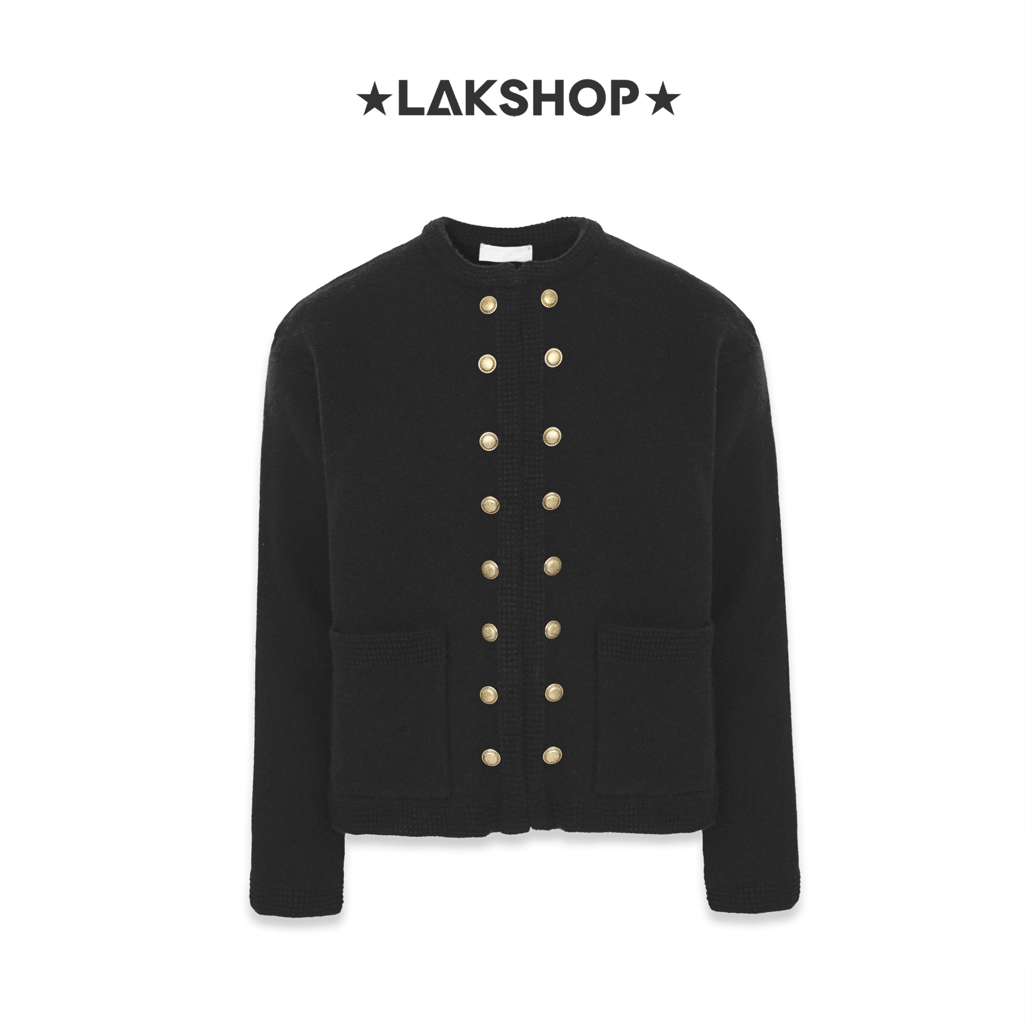 Áo Black Double-Breasted Sweater Jacket