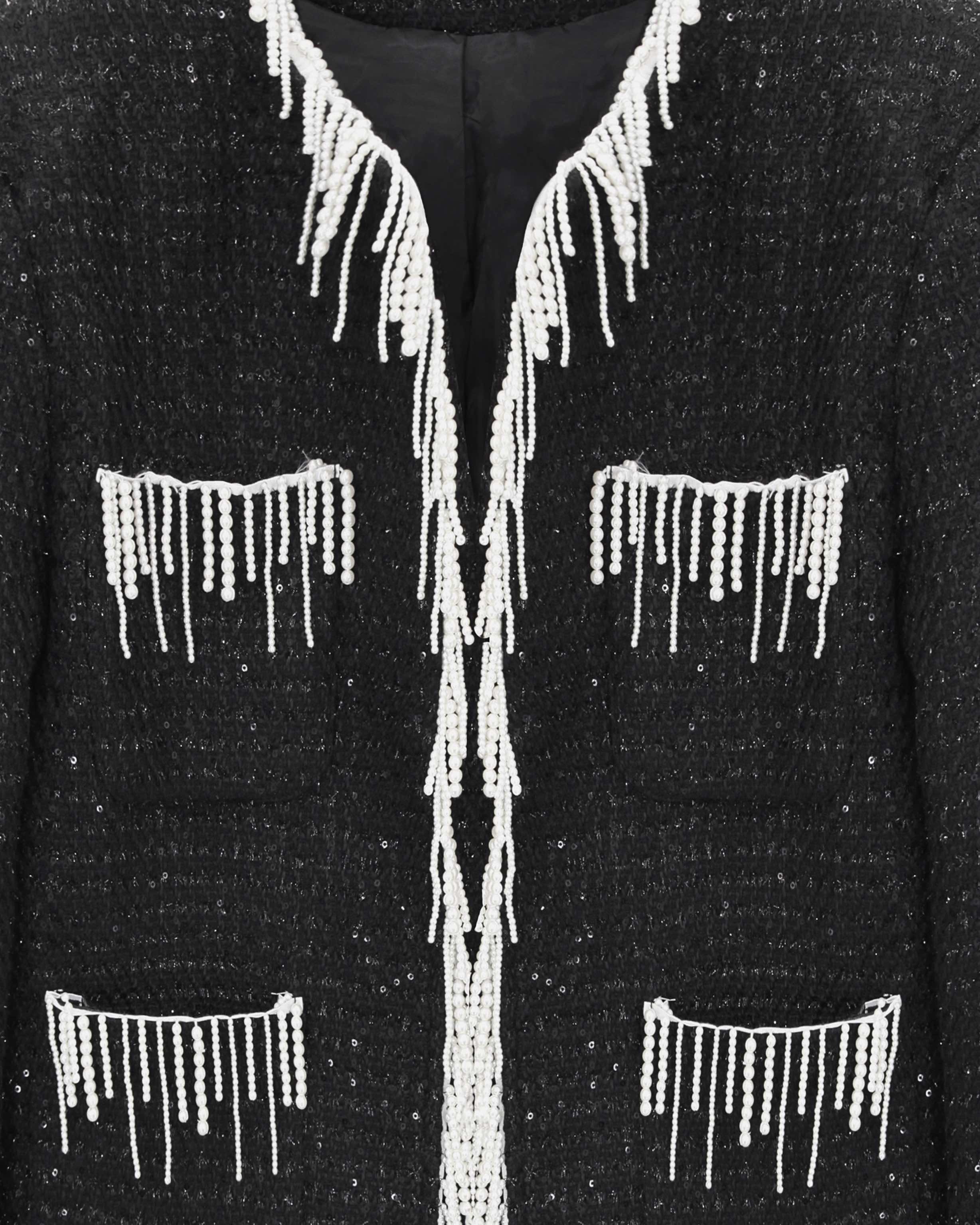 Black Peal Trim Tweed Jacket cs3