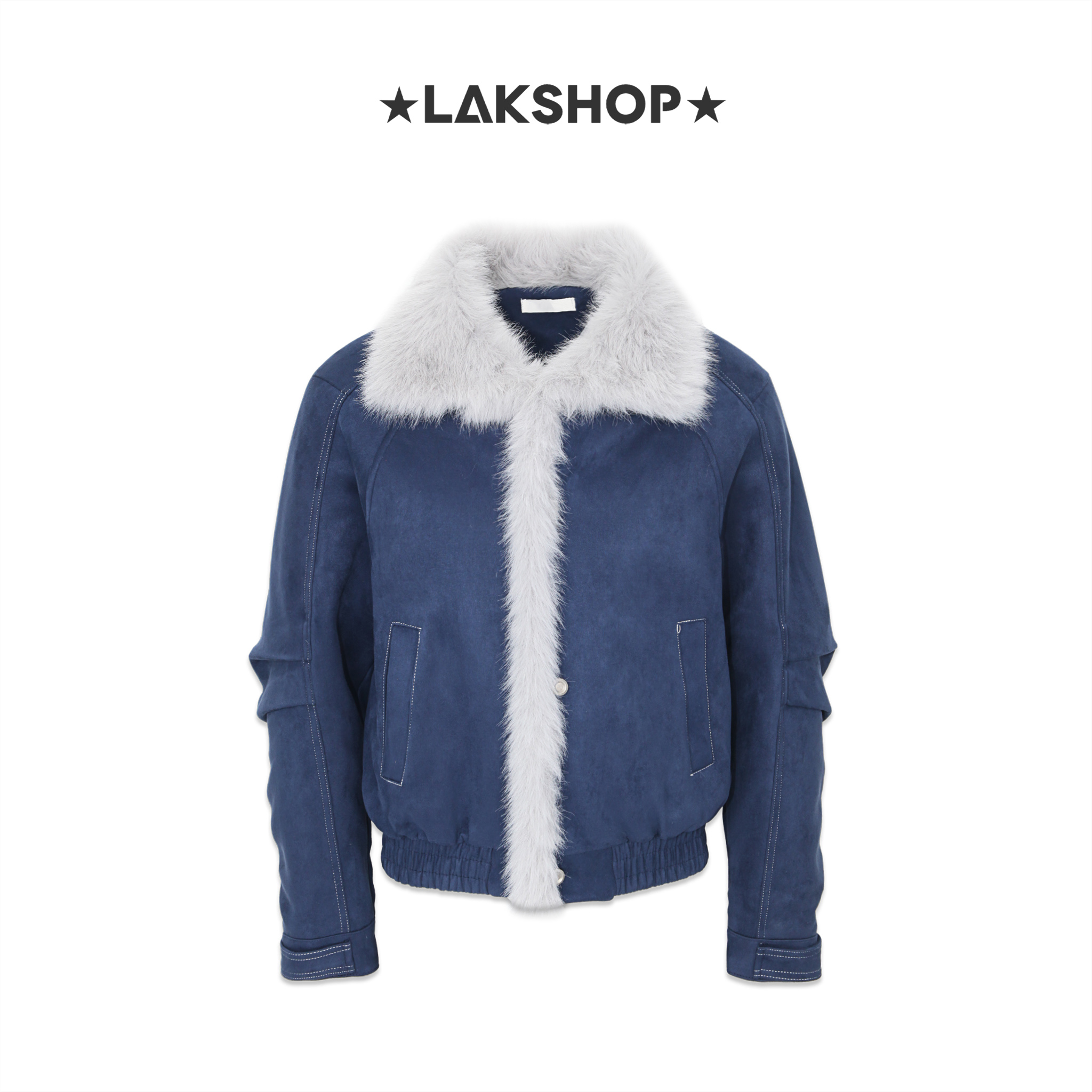 Áo Navy Suede With Fur Trim Jacket