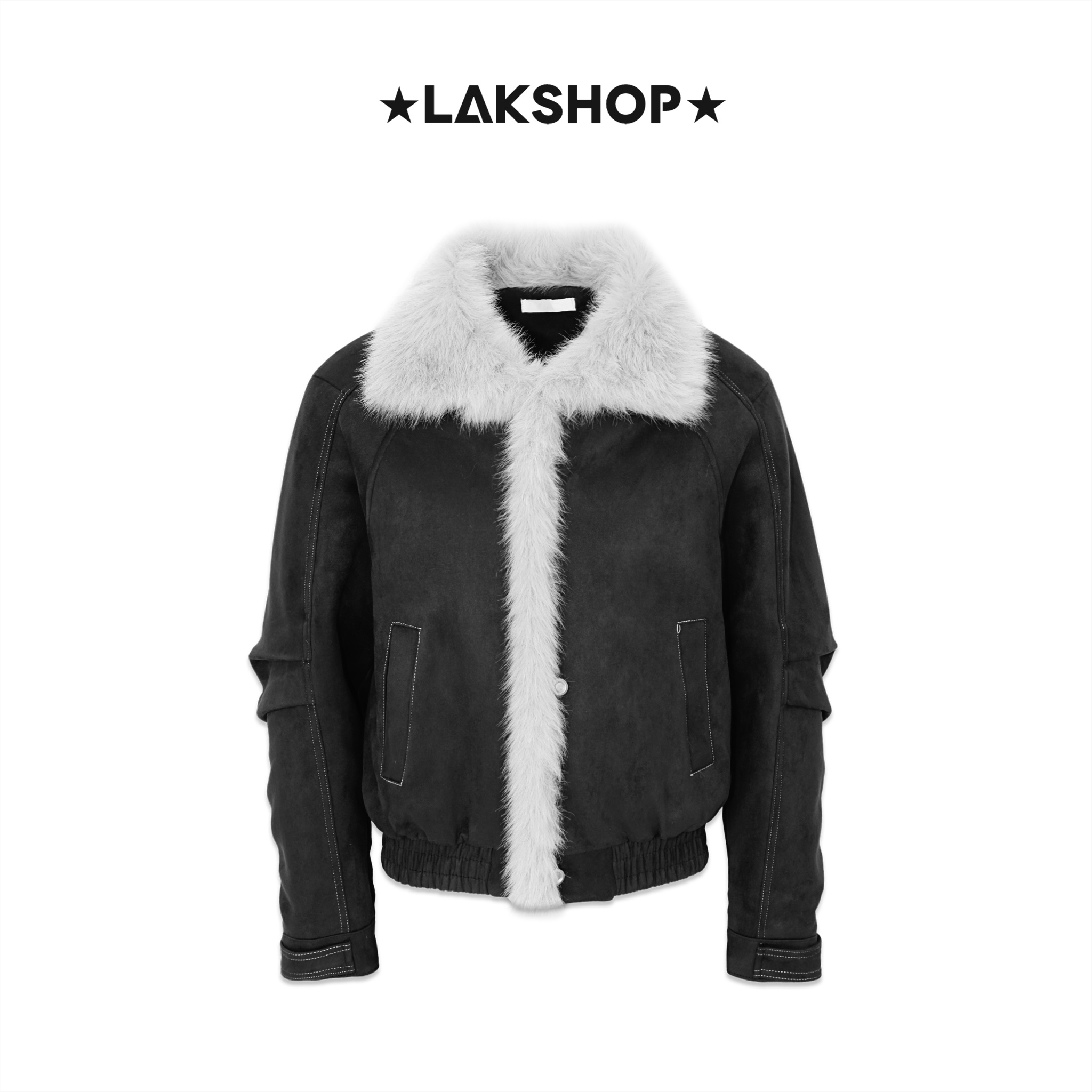 Áo Black Suede With Fur Trim Jacket