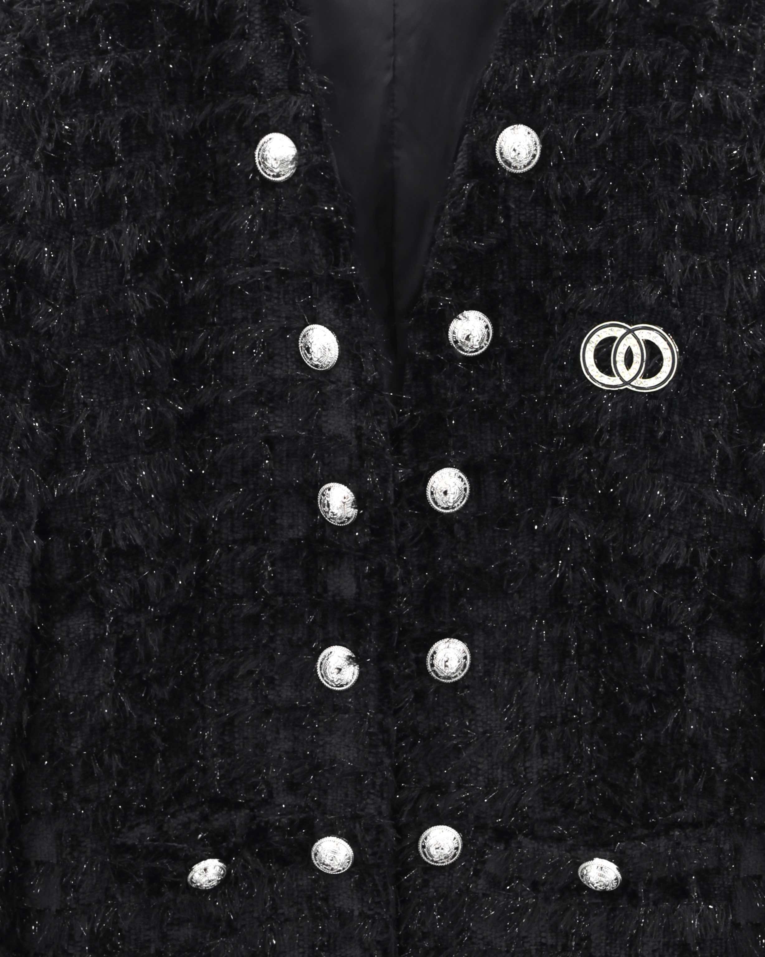 Black Tassels Check Tweed Jacket cs2