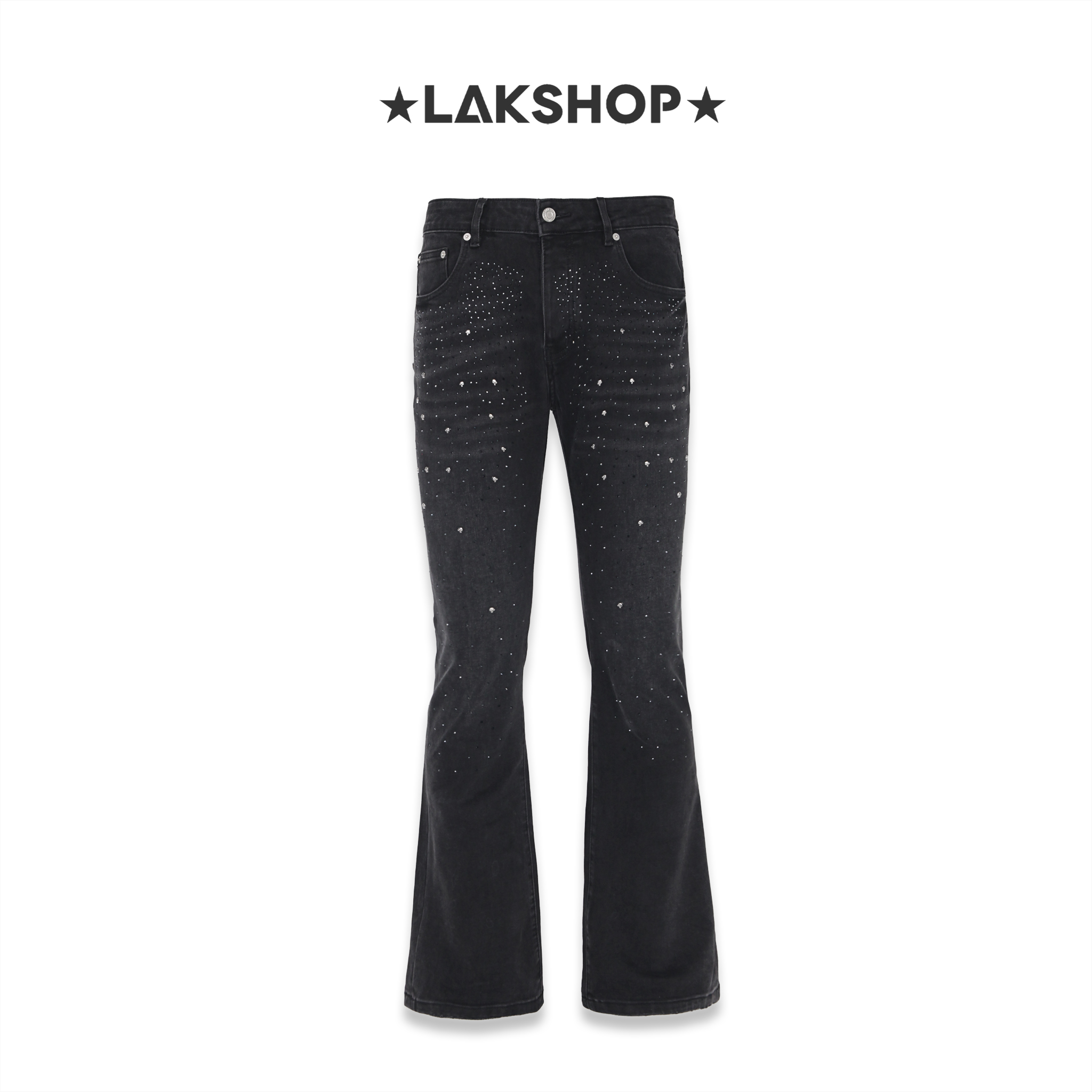 Quần Black Bling Beaded Crystal Denim Flare