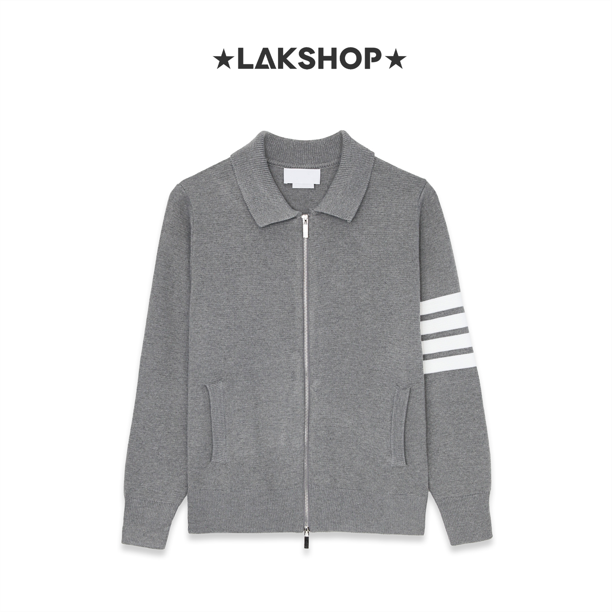 Áo Gray 4-Bar Stripe Long Sleeved Zipped Jacket