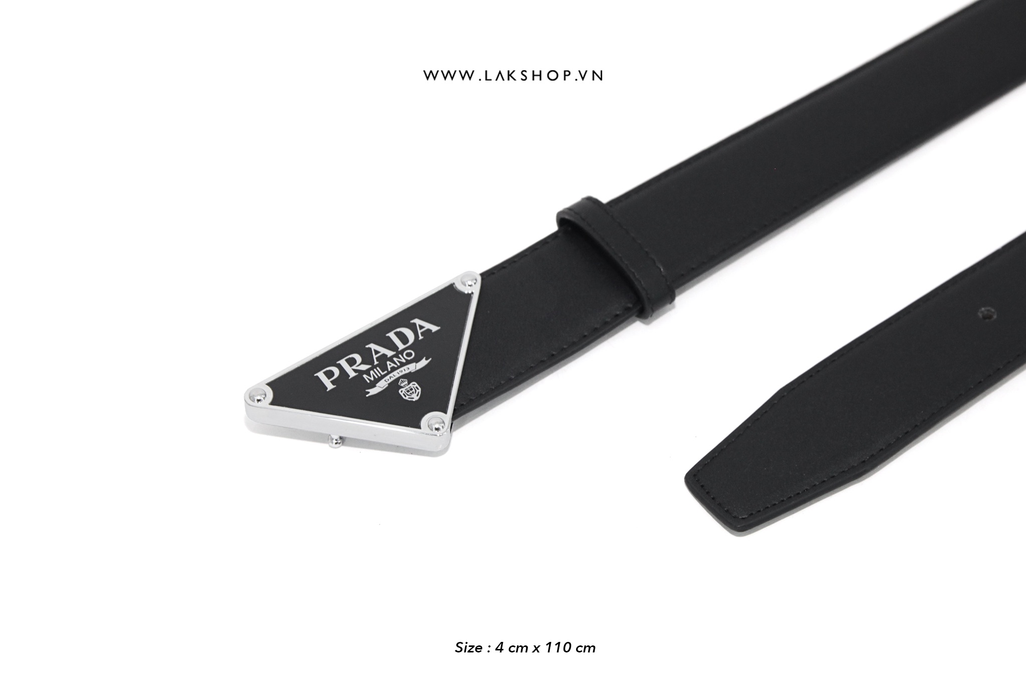 Pr@d@ Buckle Black Leather Belt (4cm)