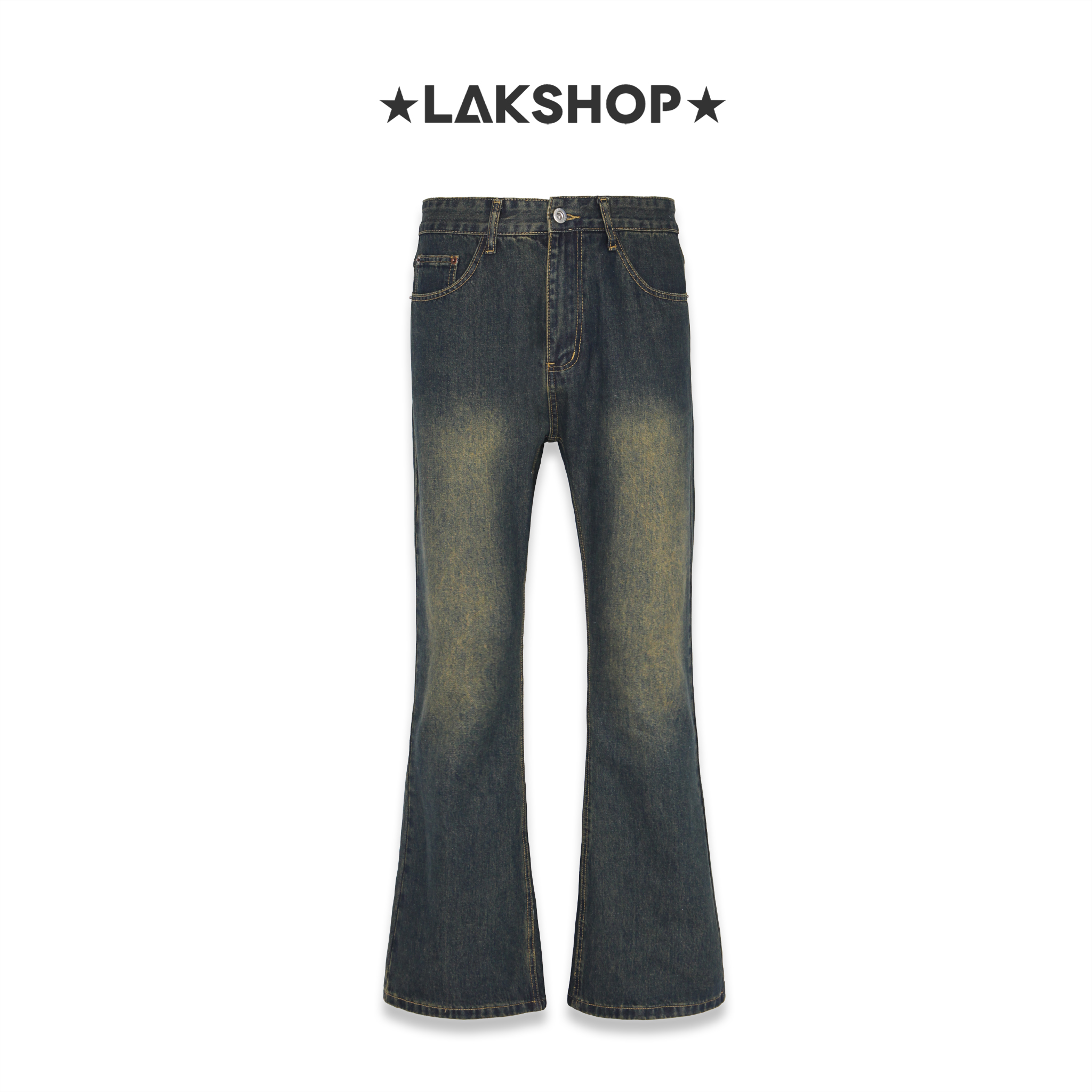 Quần Blue Yellow Flared jeans Washed and Distressed