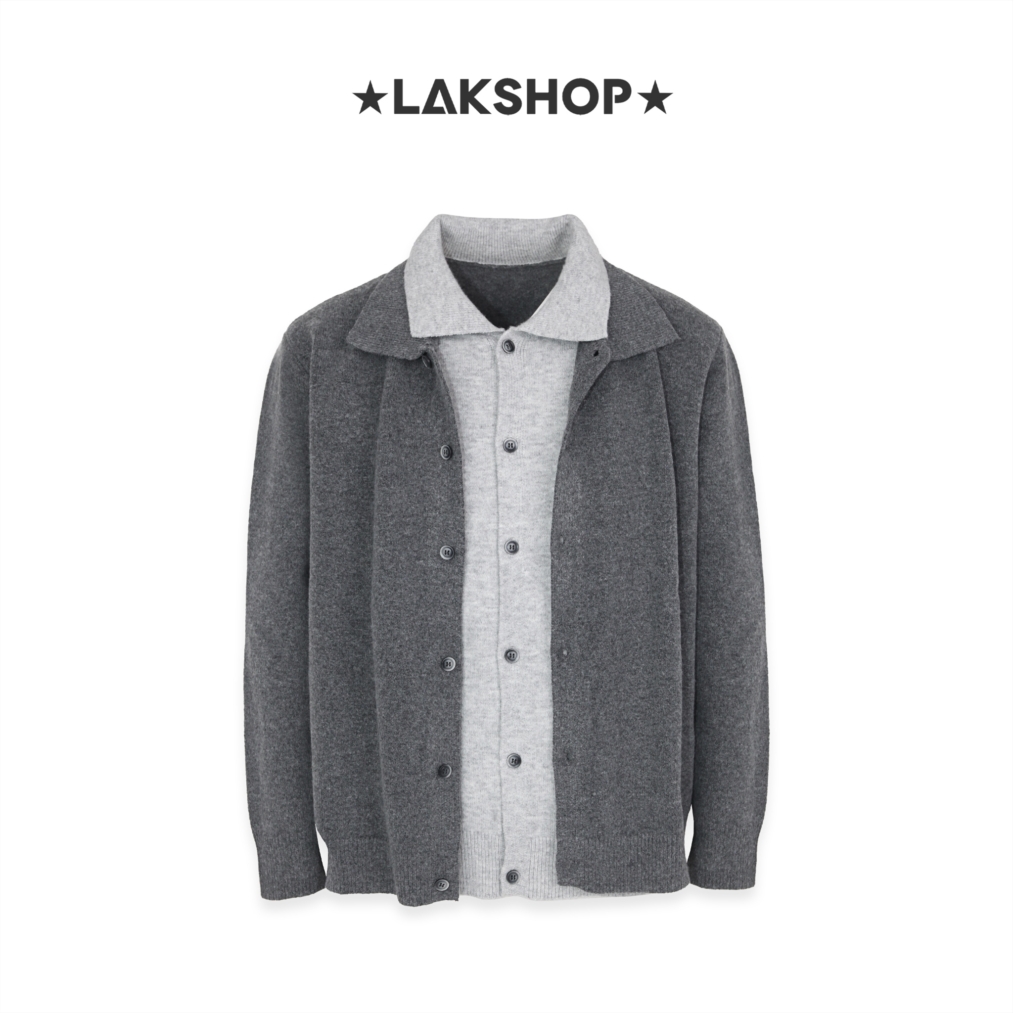 Áo Grey Double-layer Polo cardigan