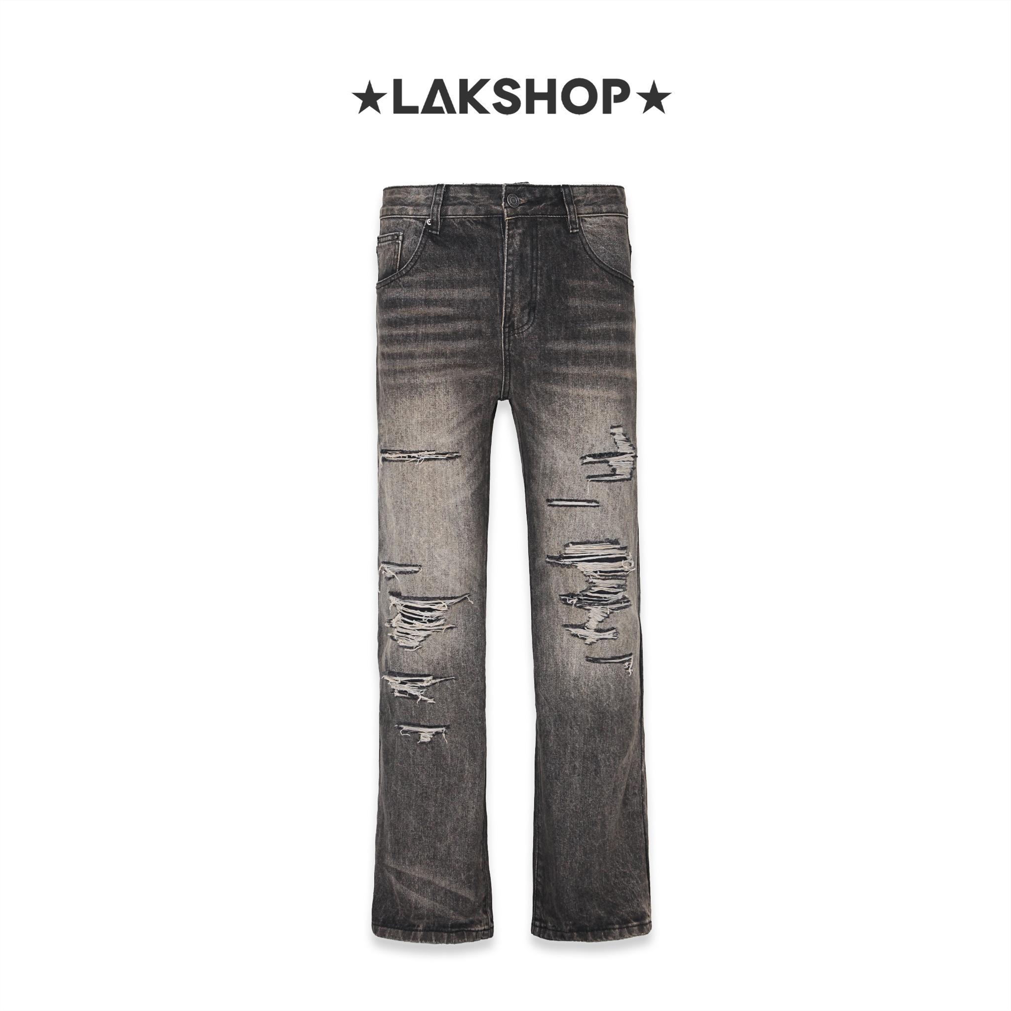 Quần Dark Gray Wide Leg Ripped Jeans