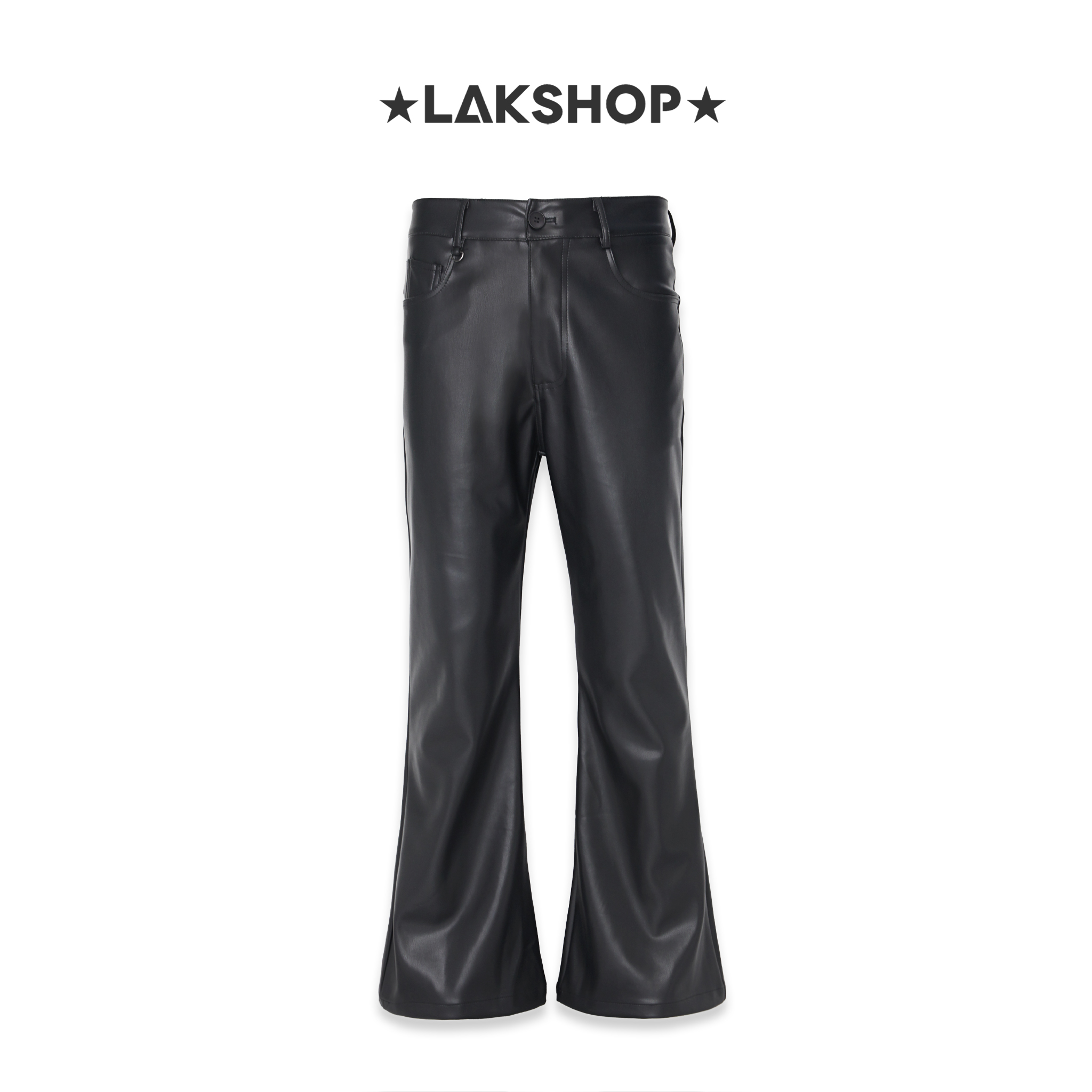 Quần Faux Leather Black Flared Classic Pants