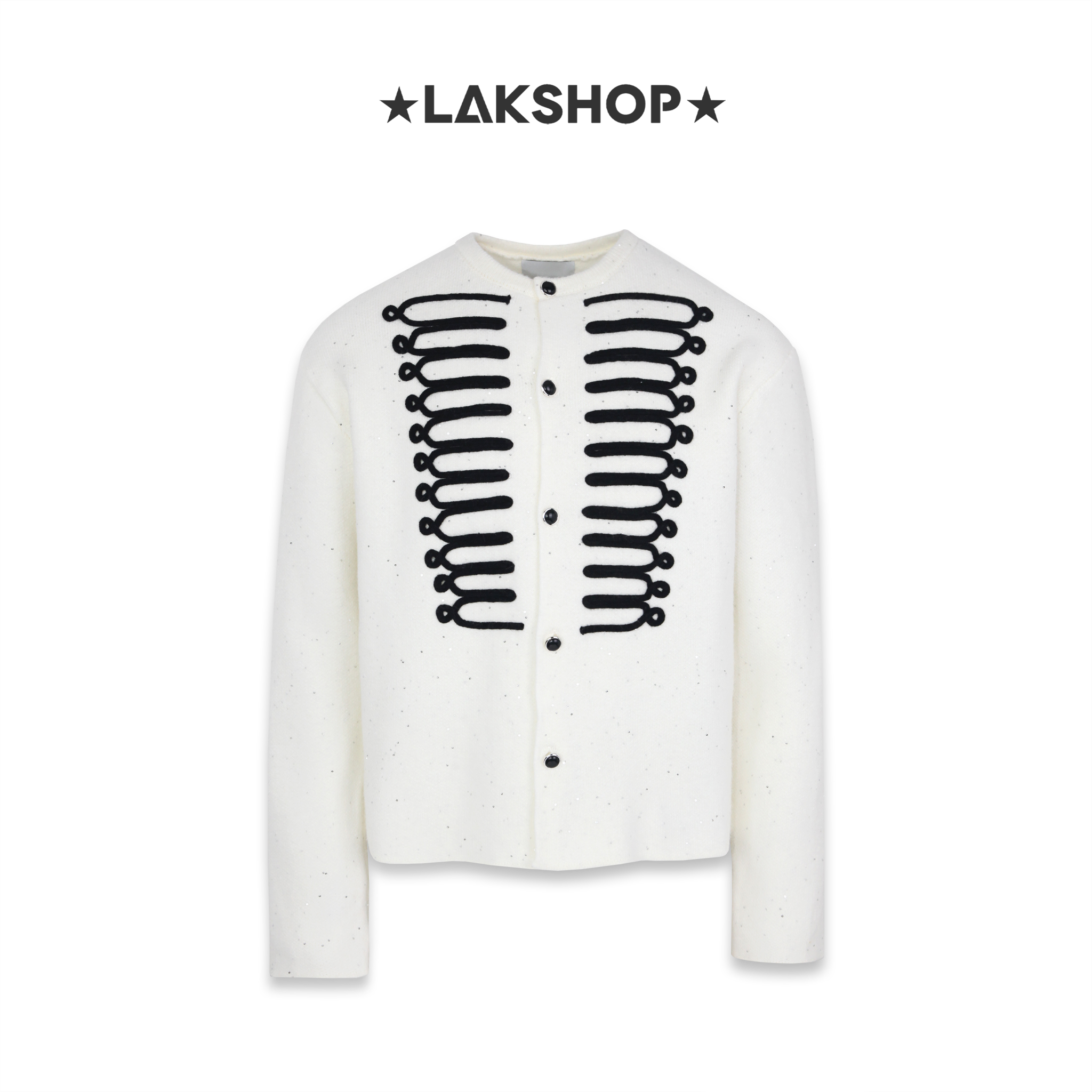 Áo White Bling Napoleon Round-neck Sweater Cardigan