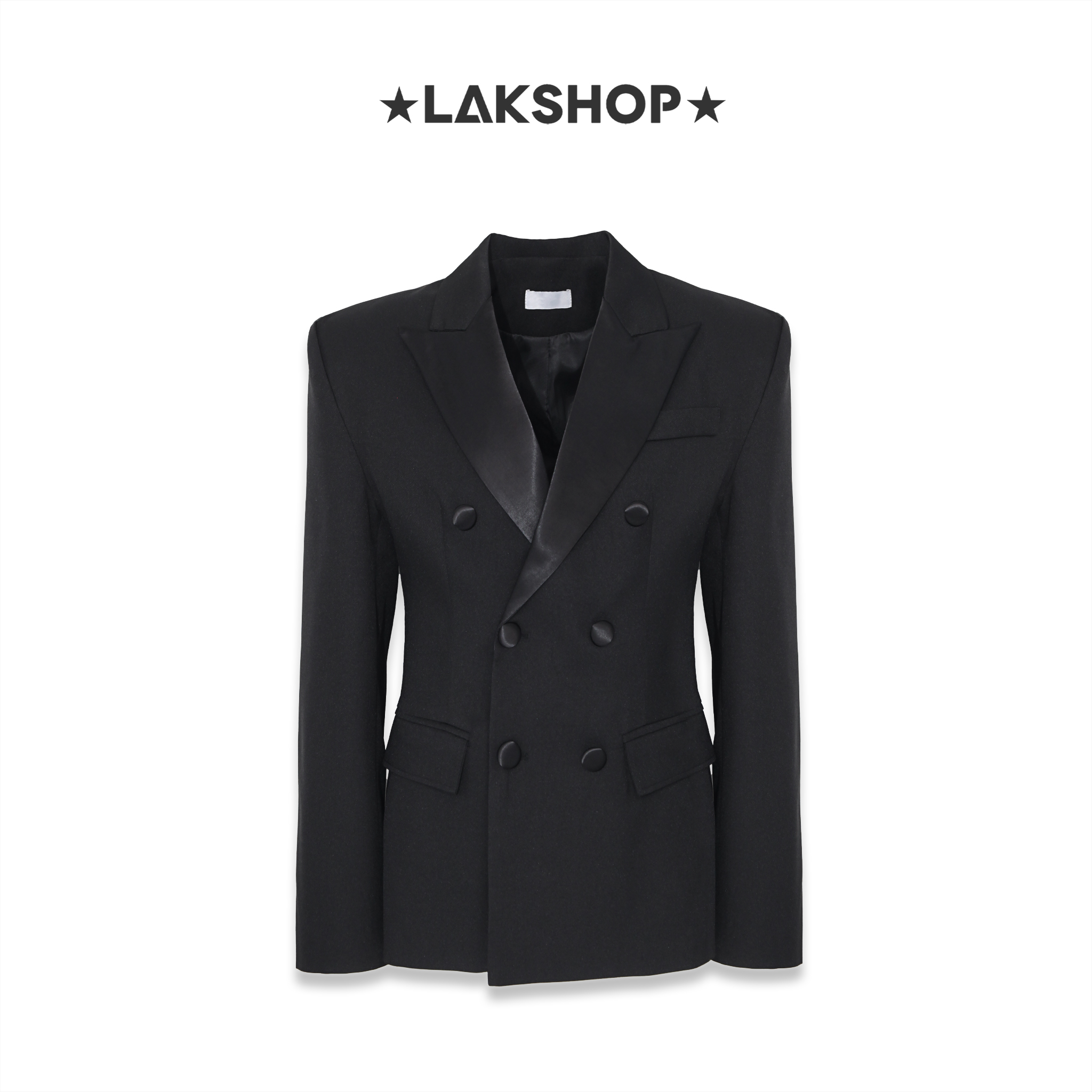 Áo Black Double-Breasted Oversized Blazer Jacket