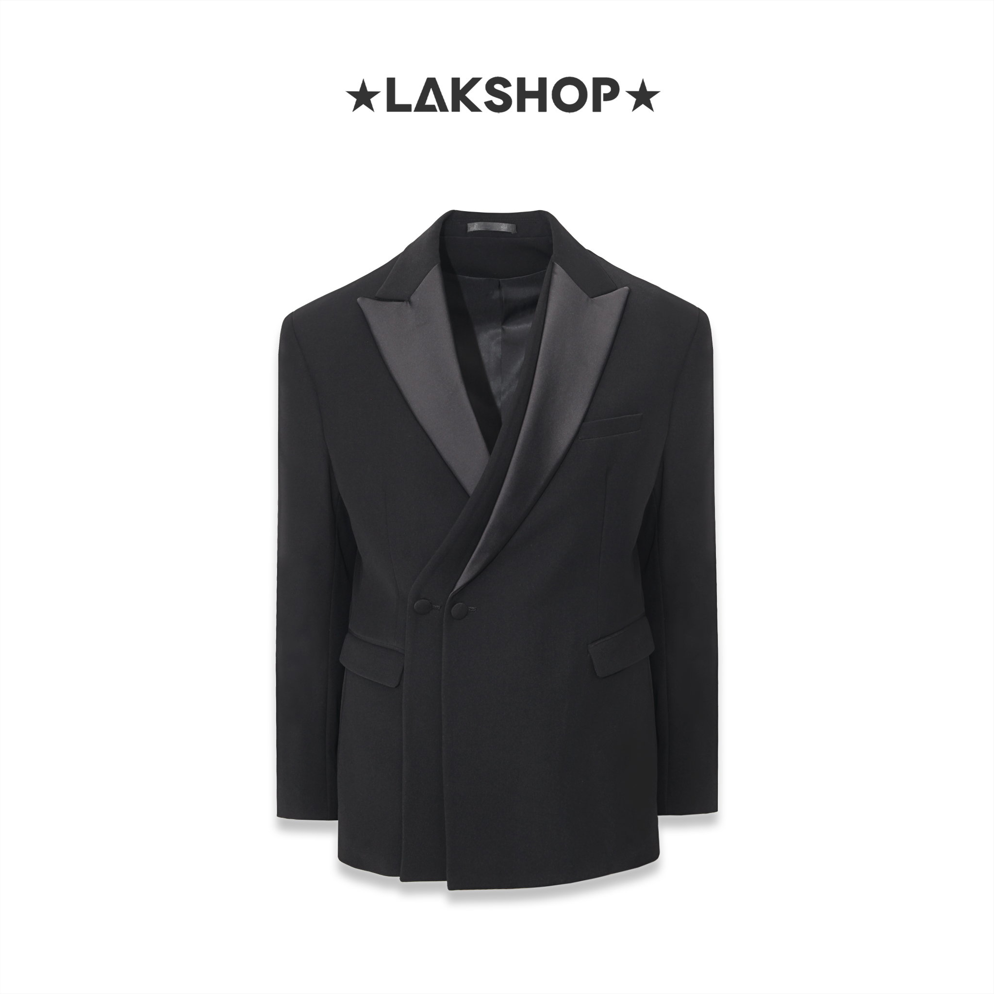 Áo Black Double Collar Blazer