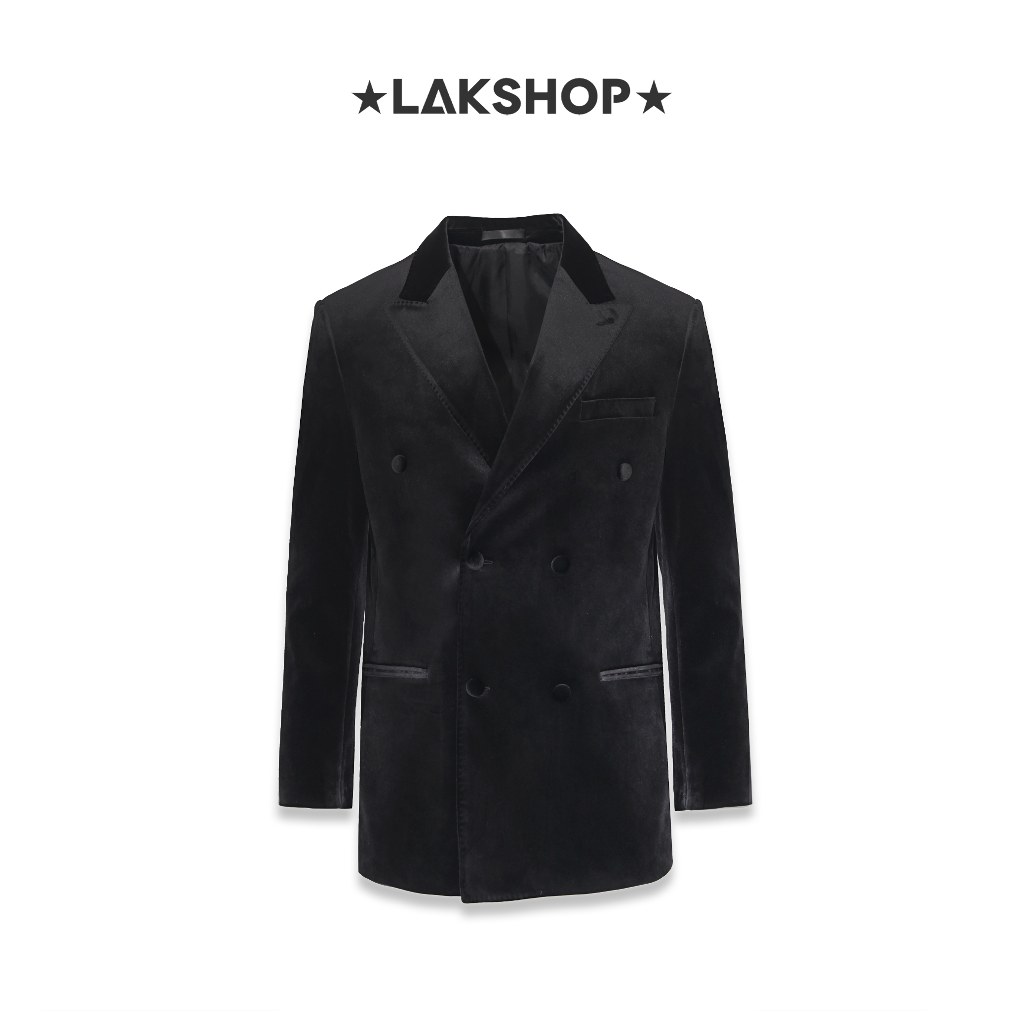 Áo Black Velvet Double-Breasted Button Blazer