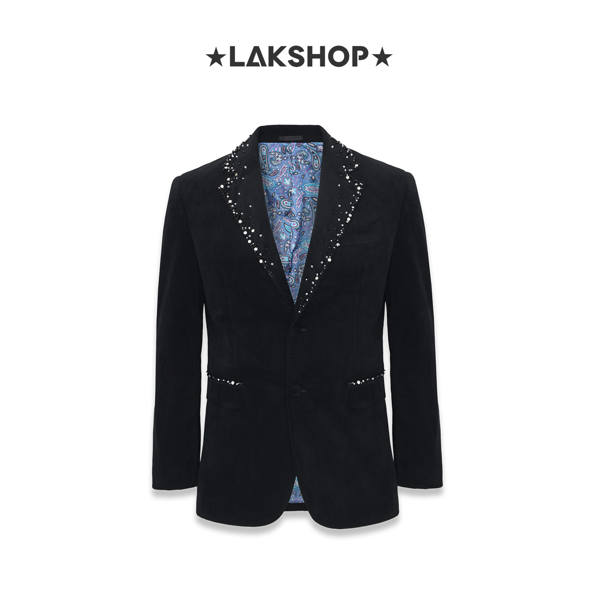 Áo Black Velvet Pearl Studded Beads Blazer