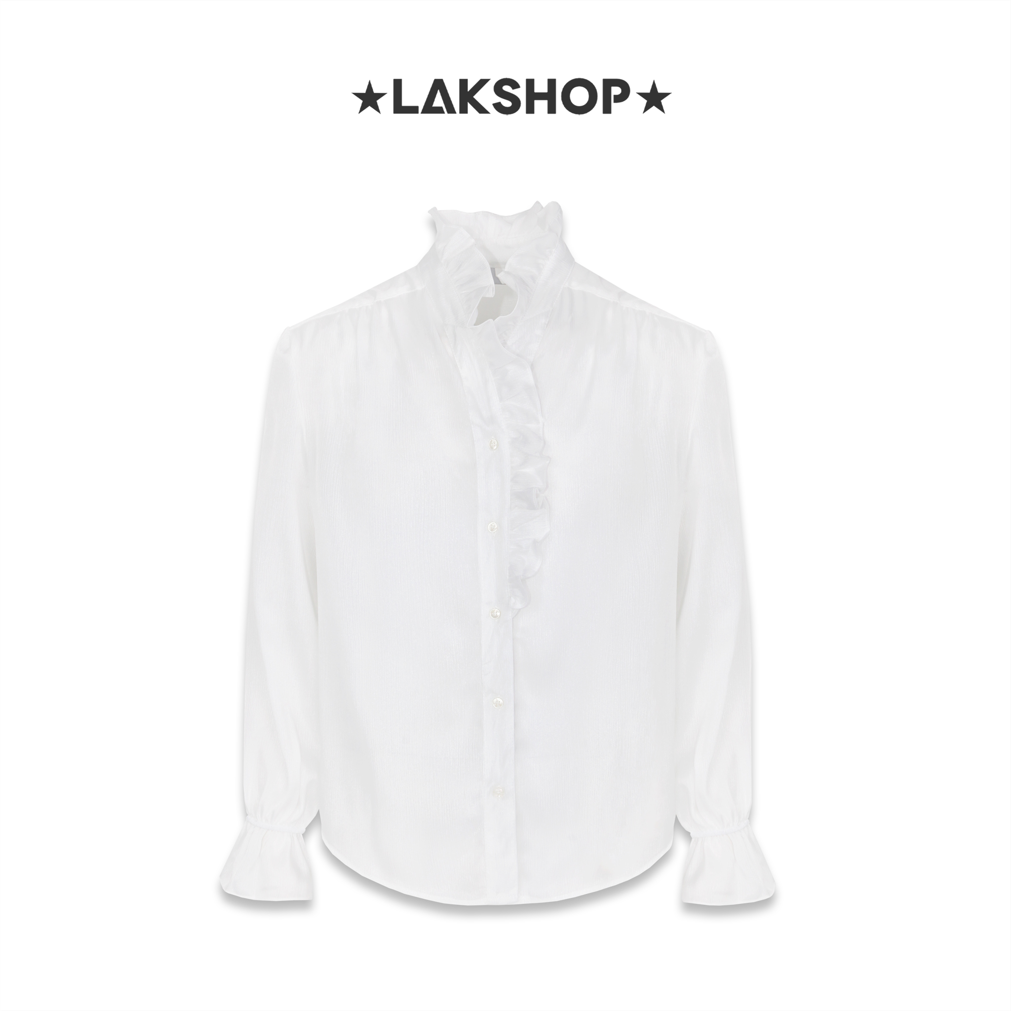 Áo White Ruffled Trim V-neck Collar Shirt