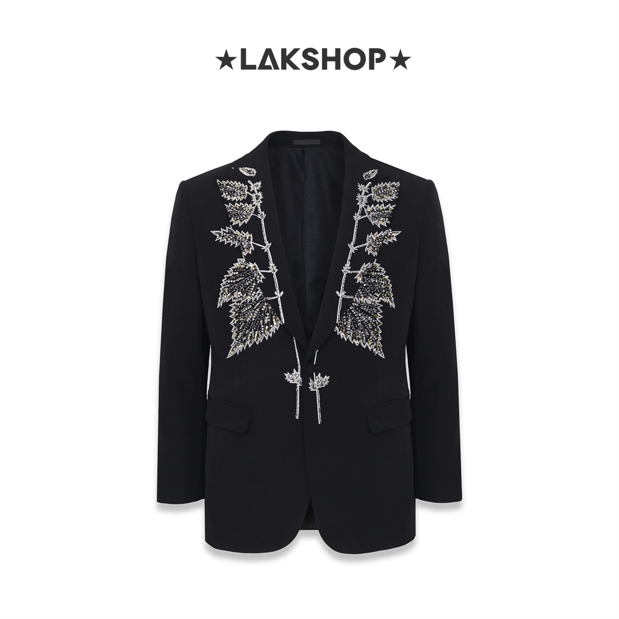 Áo Black Blazer Embellished with Leaf-shaped Beads