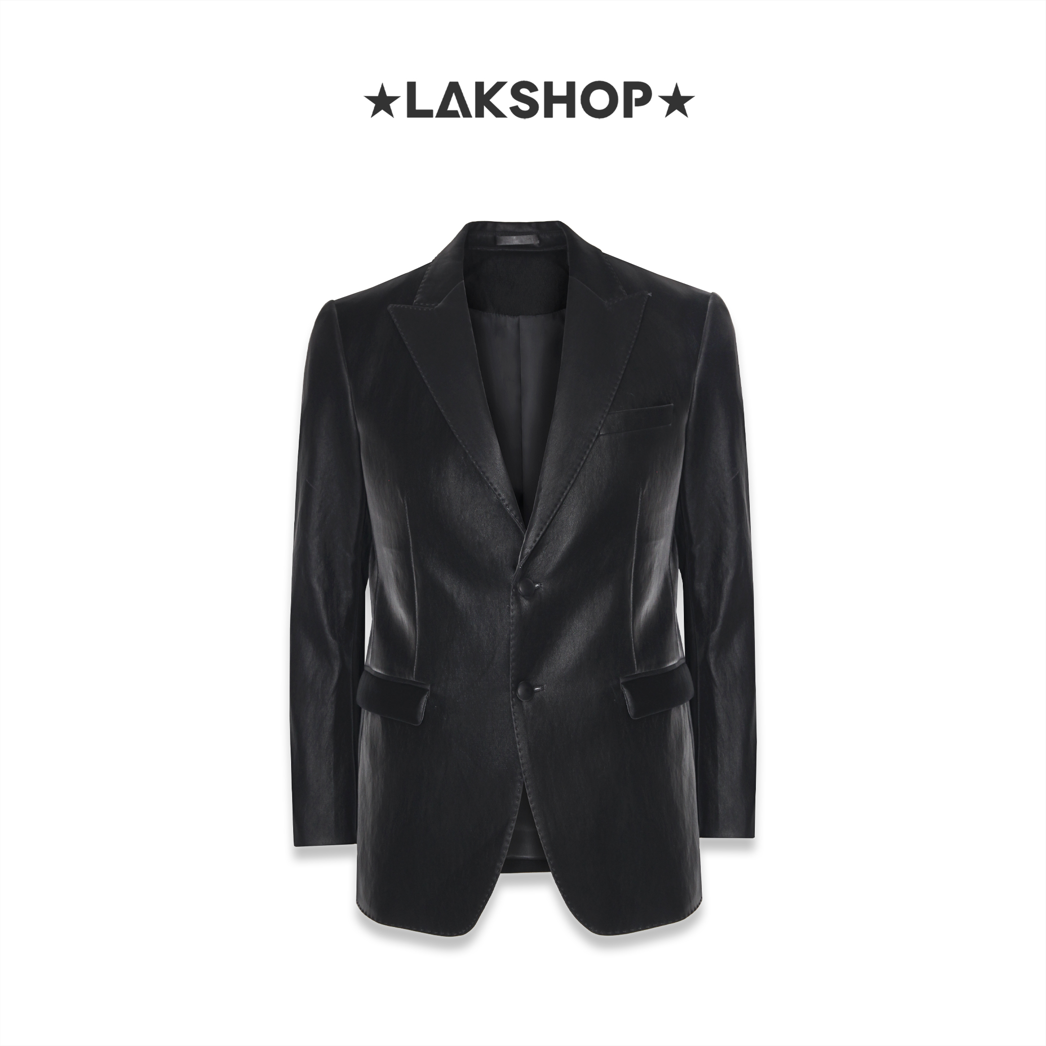 Áo Black Shiny Faux Leather Blazer