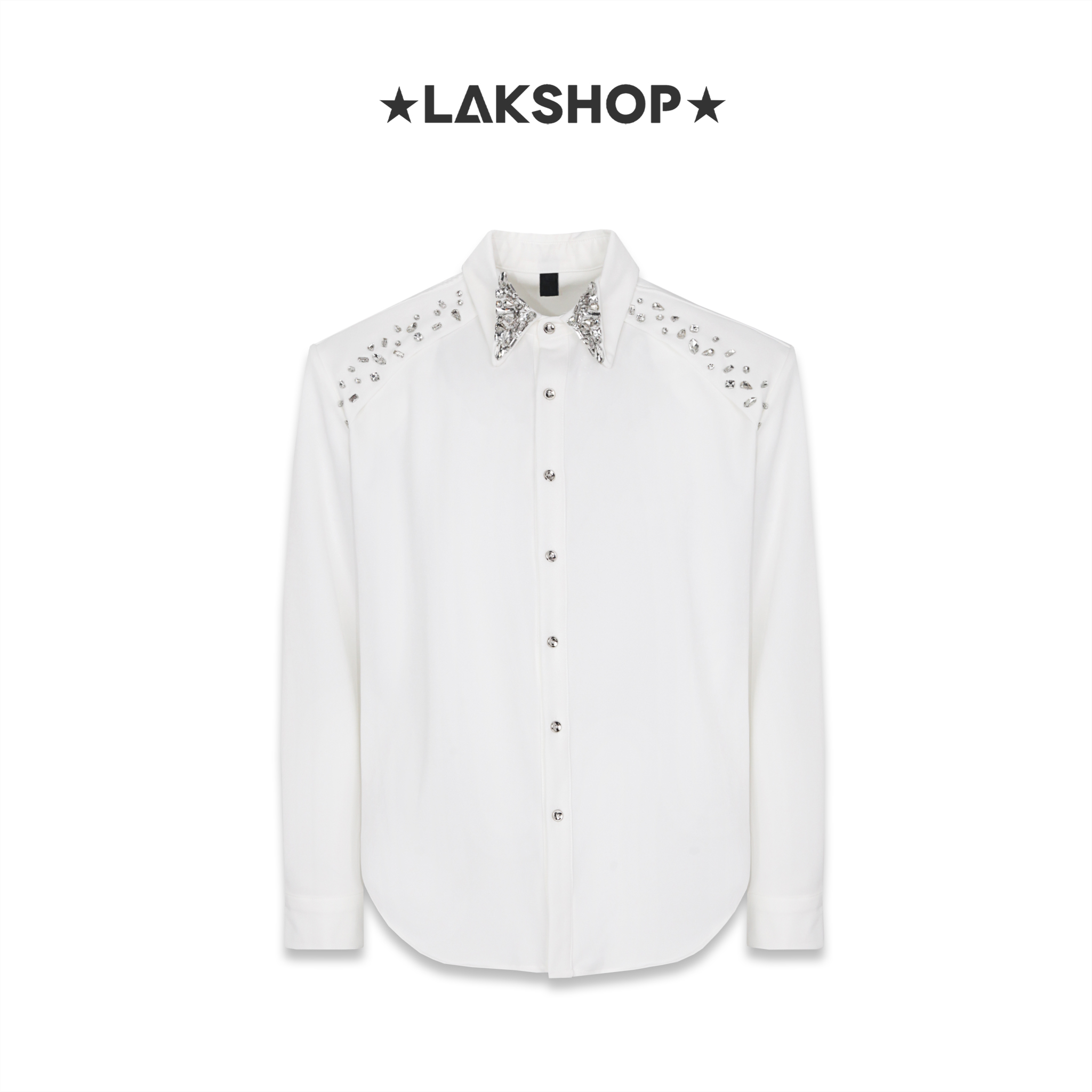 Áo White with Stone Padded Shoulder Shirt