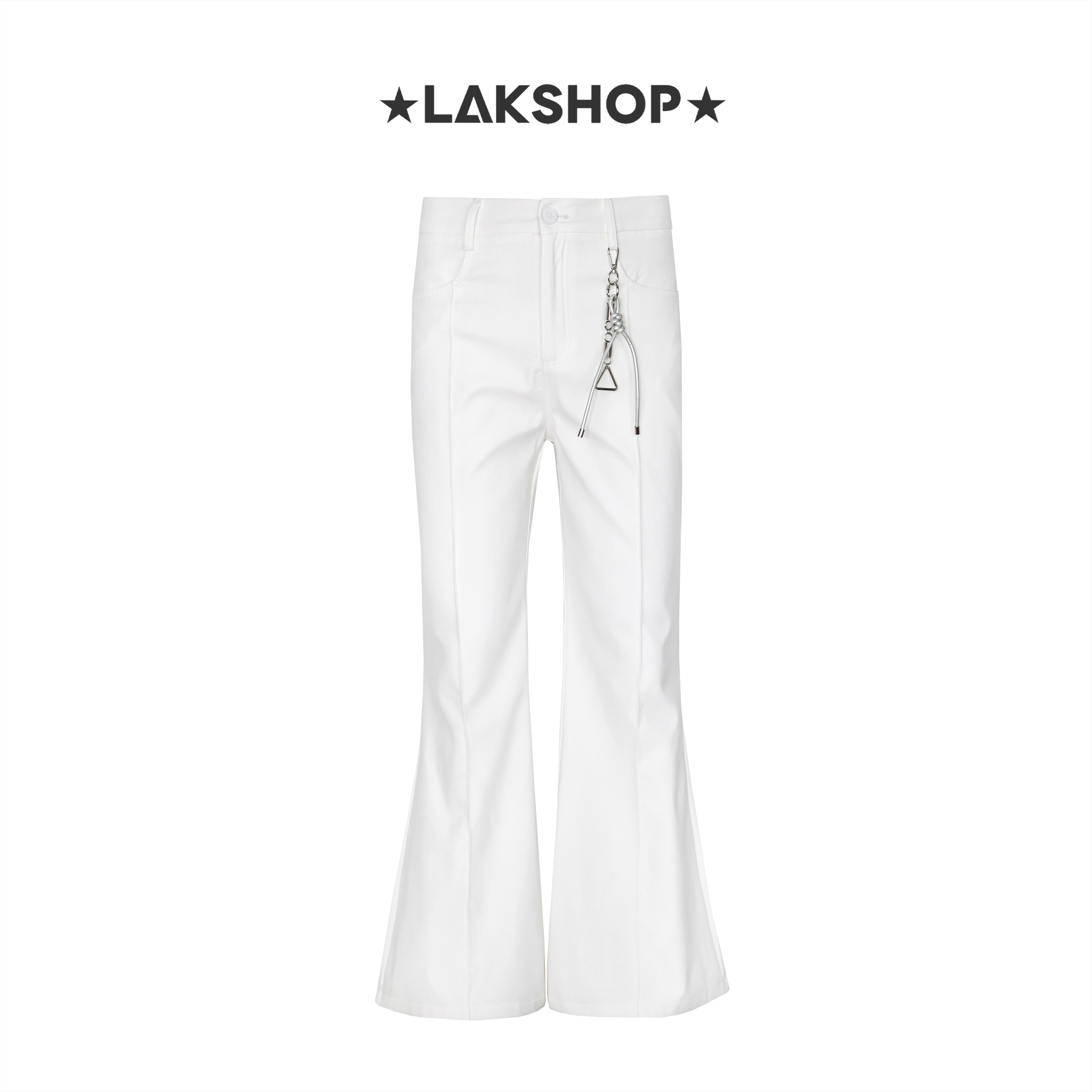 Quần White Pleat Flared Pants with Keychain