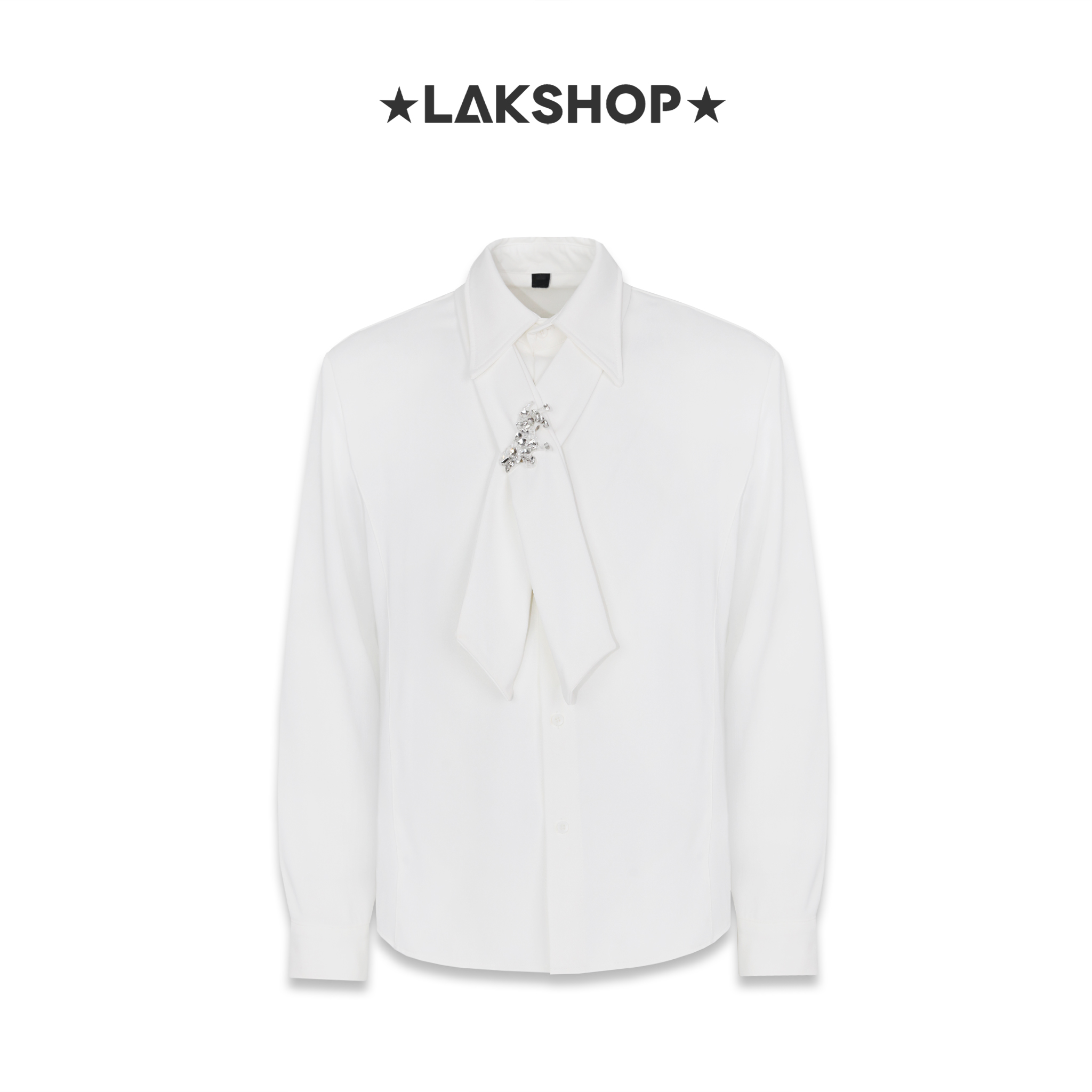 Áo White Bow Tie Stone with Padded Shoulder Shirt