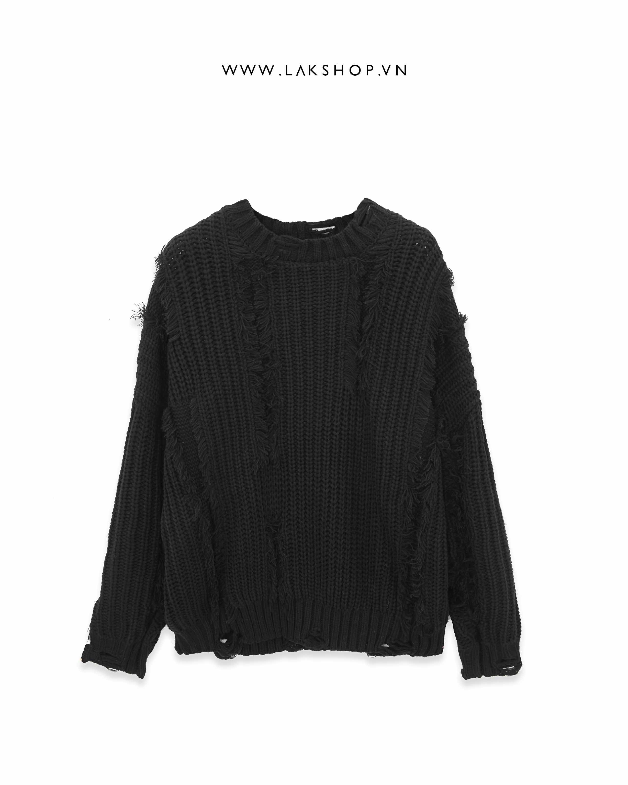 Black Tattered Fringed Sweater cs2