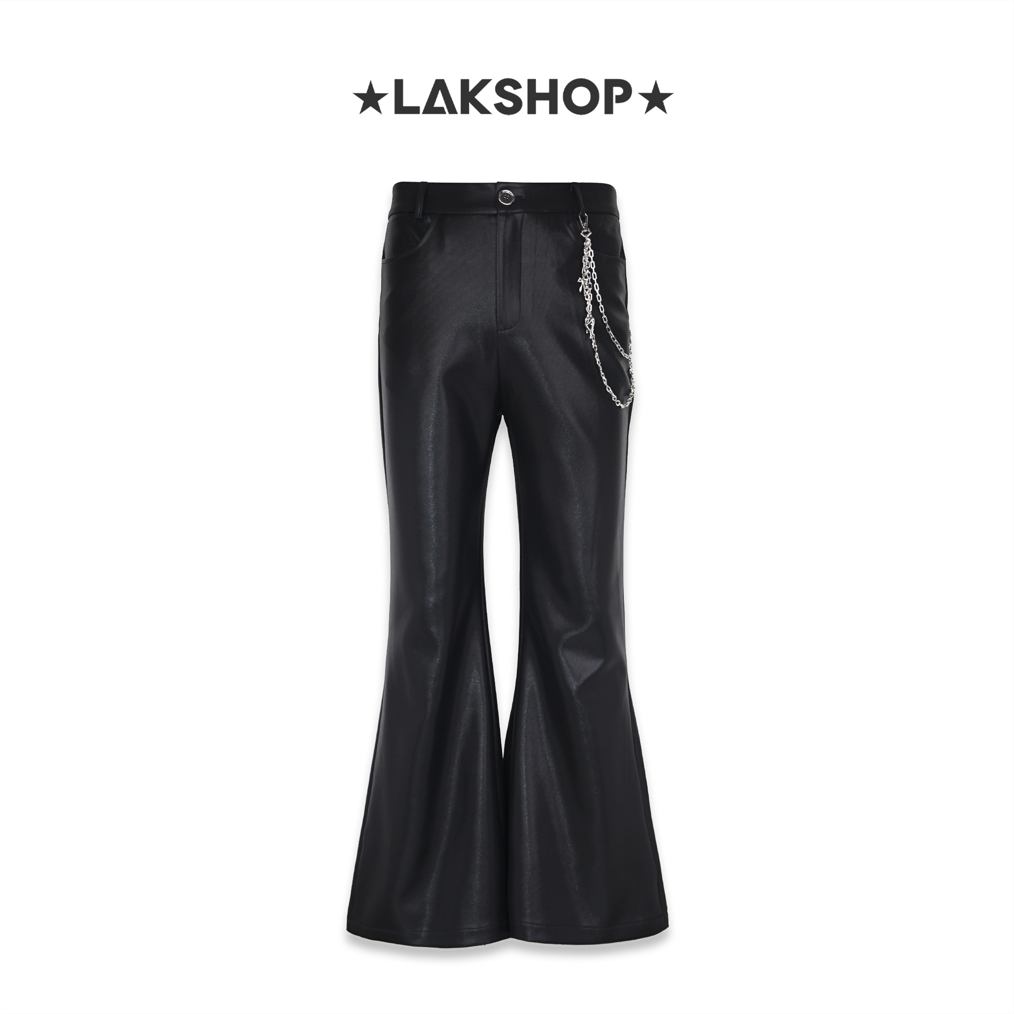 Quần Black Glossy Finish Flared Trousers with Keychain