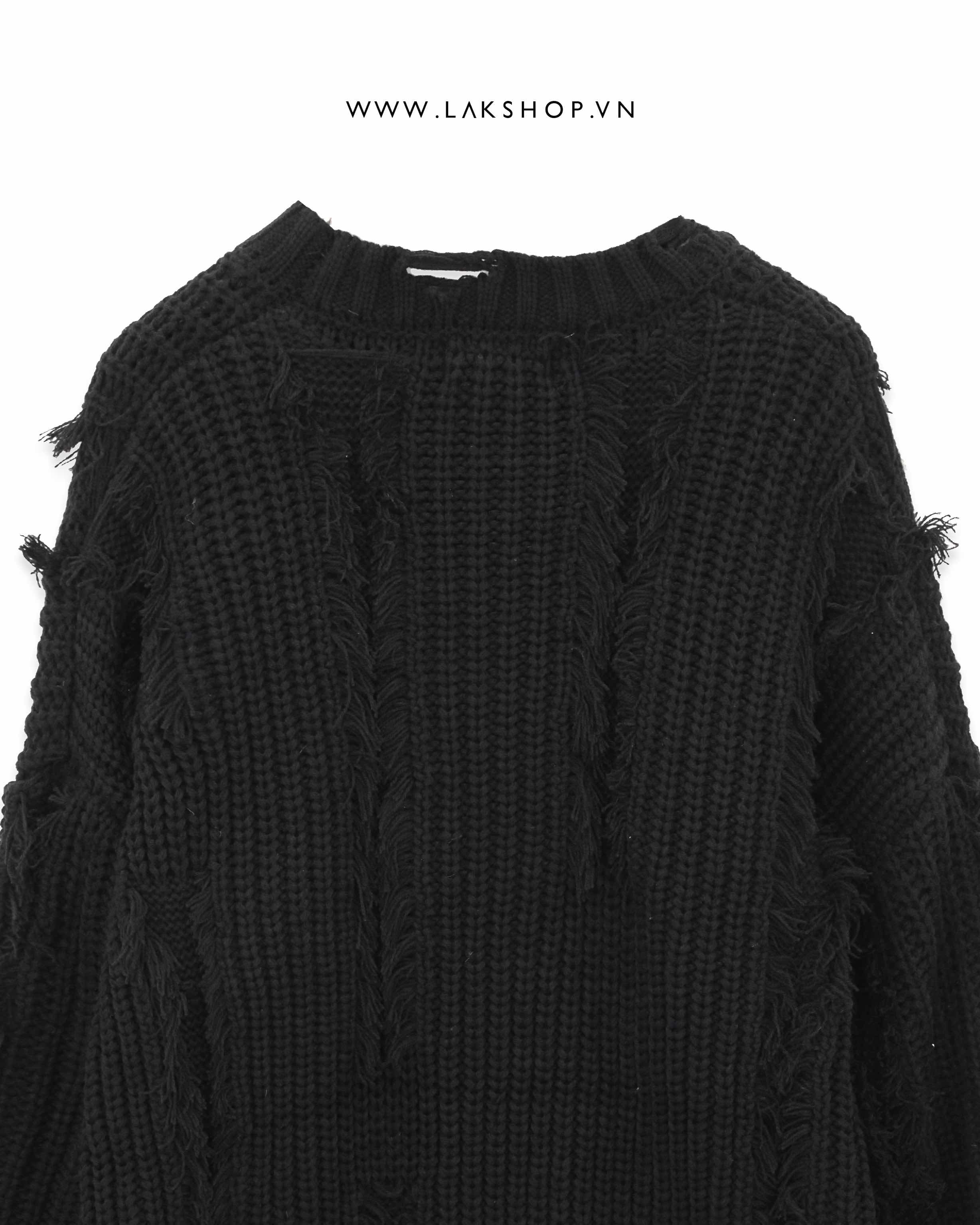 Black Tattered Fringed Sweater cs2