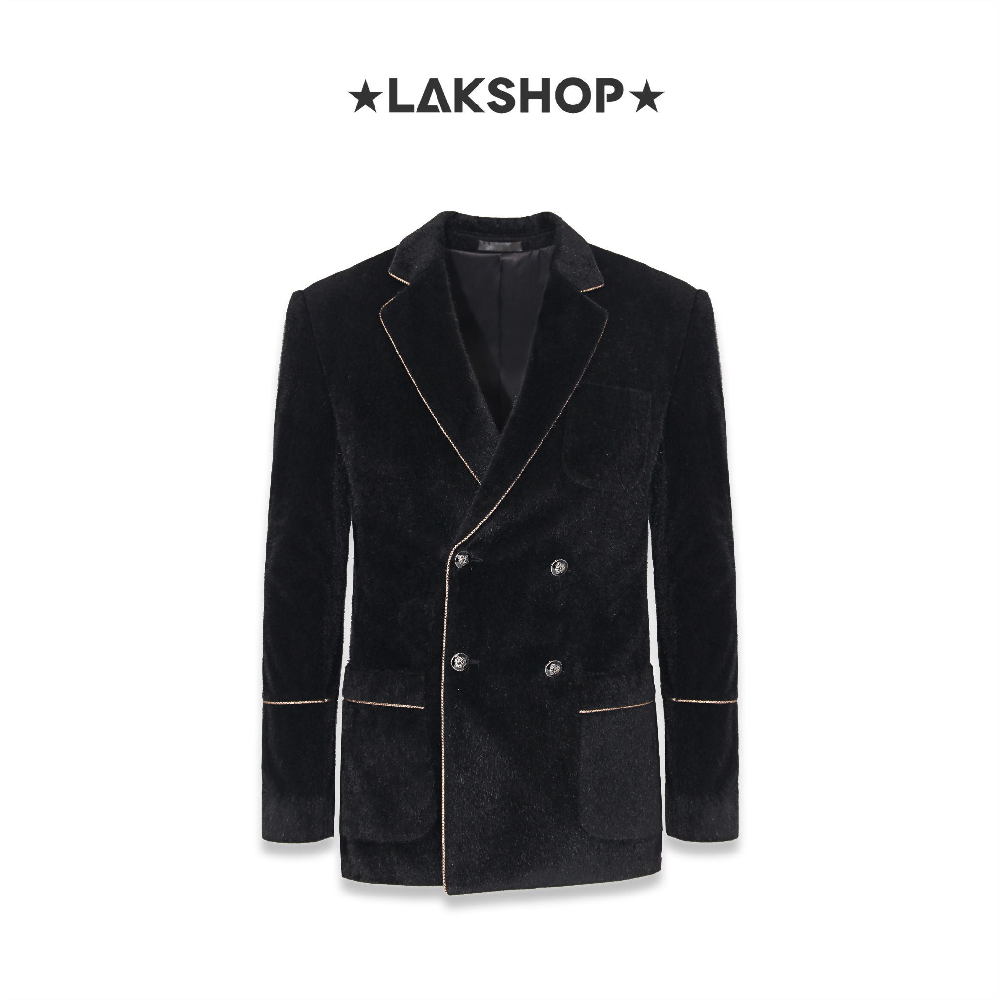 Áo Black Gold Trim Double Breasted Blazer