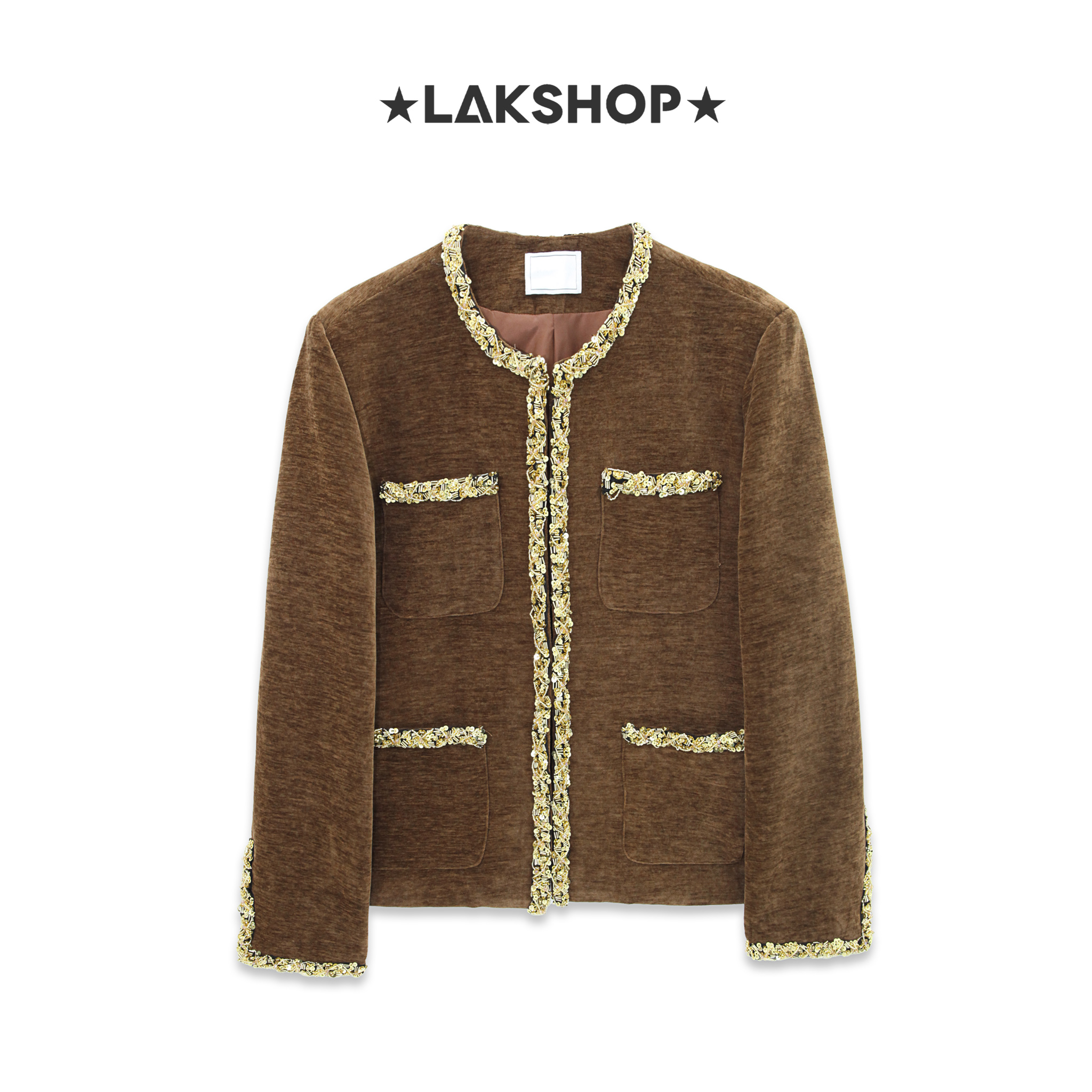 Áo Brown Velvet Jacket with Gold Trim