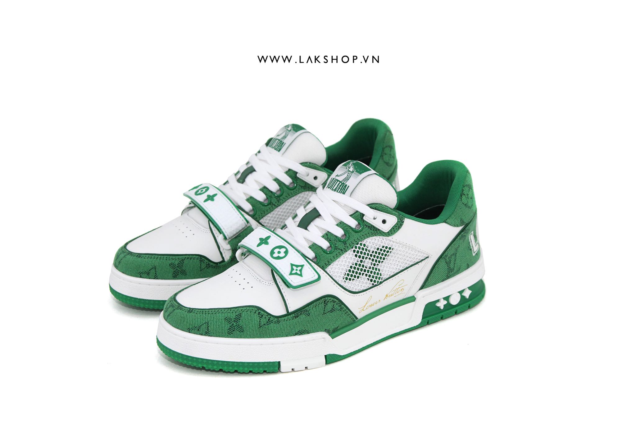 Giày Louis Vuitton Lv Trainer Sneaker Green White Like Authentic