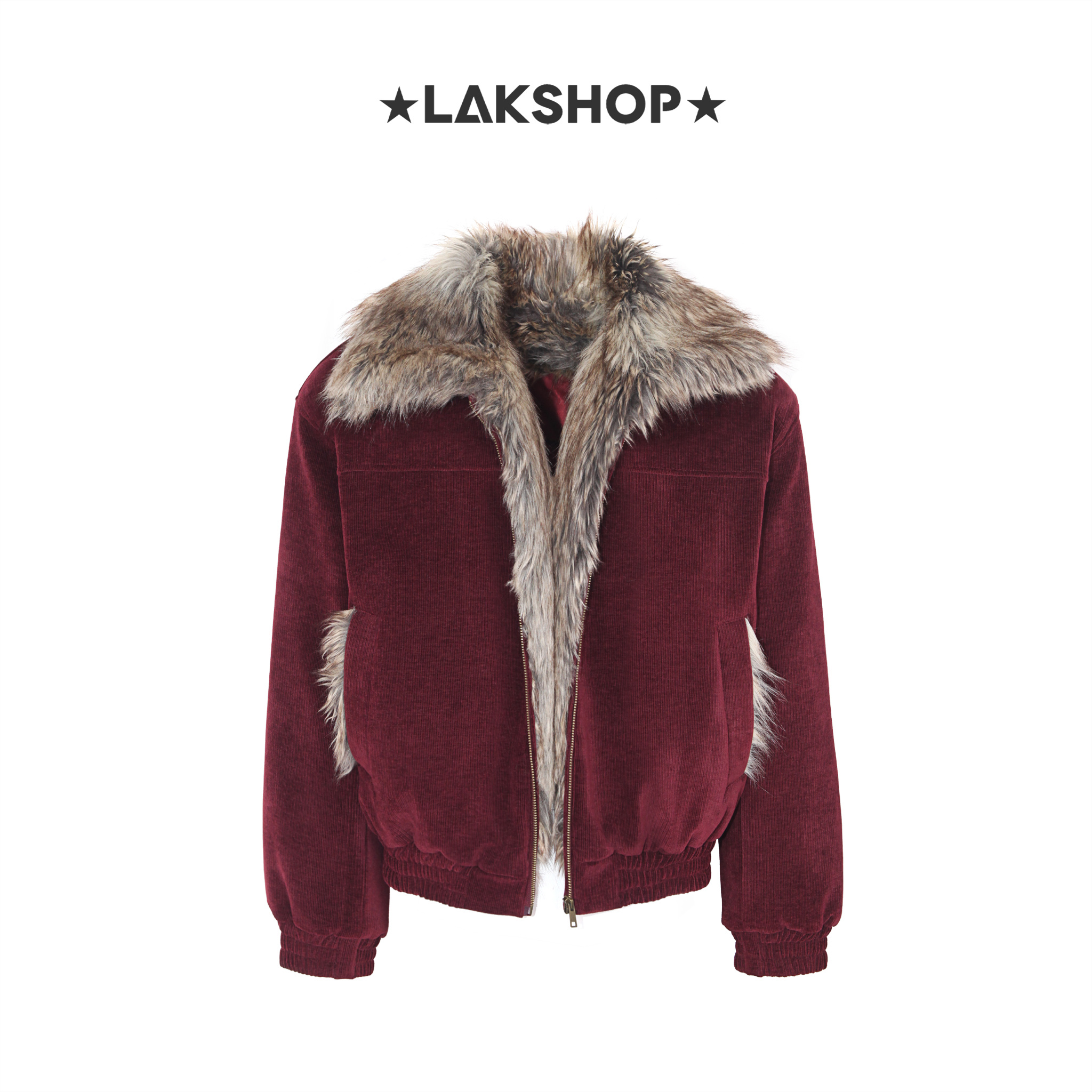 Áo Red Velvet with Fur Trim Bomber Jacket