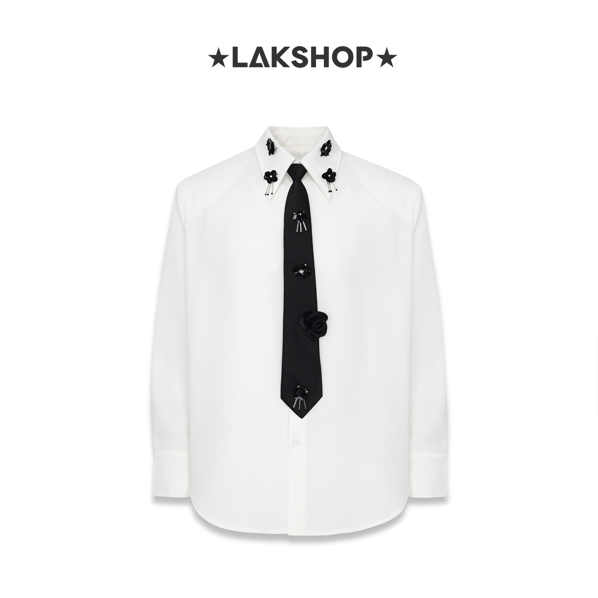 Áo White Oversized  with Tie Flower Shirt