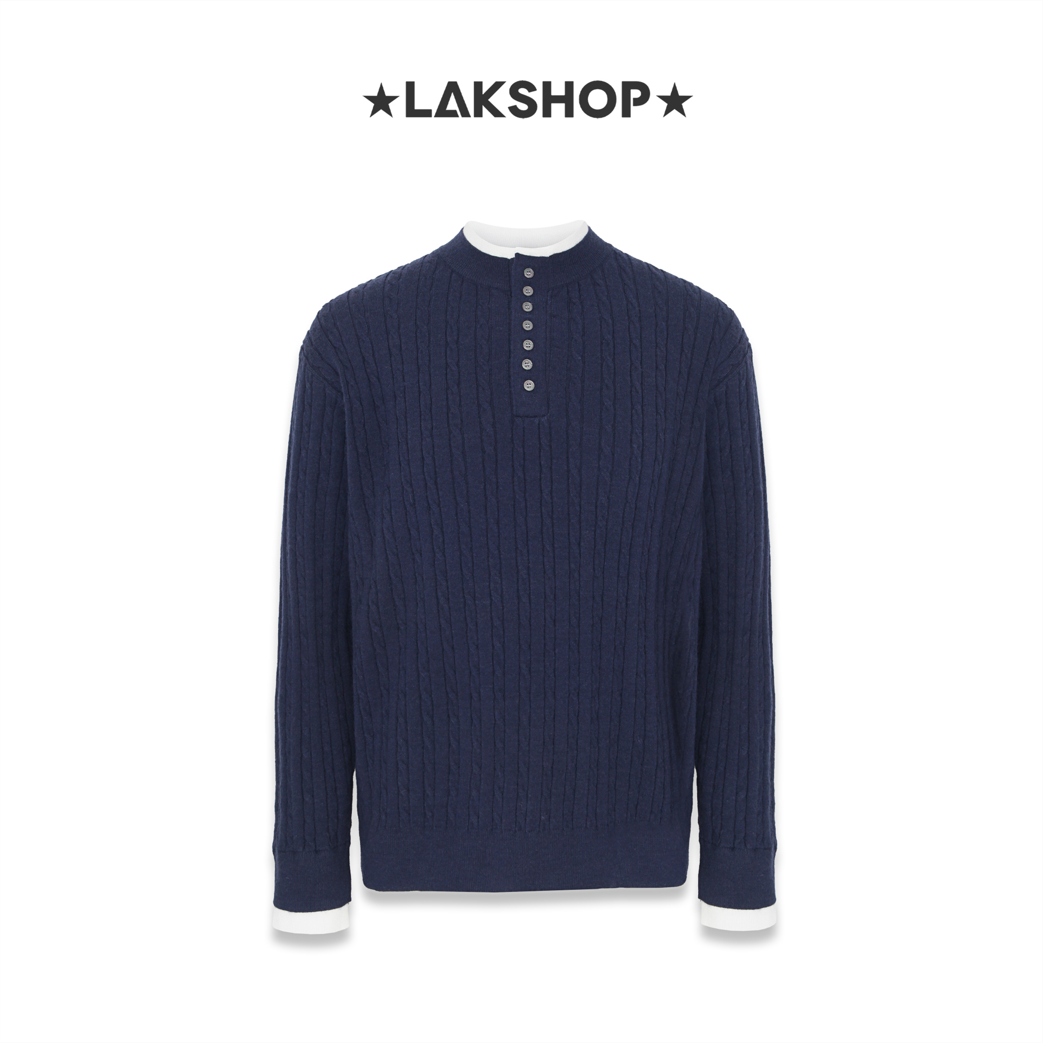 Áo Navy Double Neck Twisted-cable Sweater