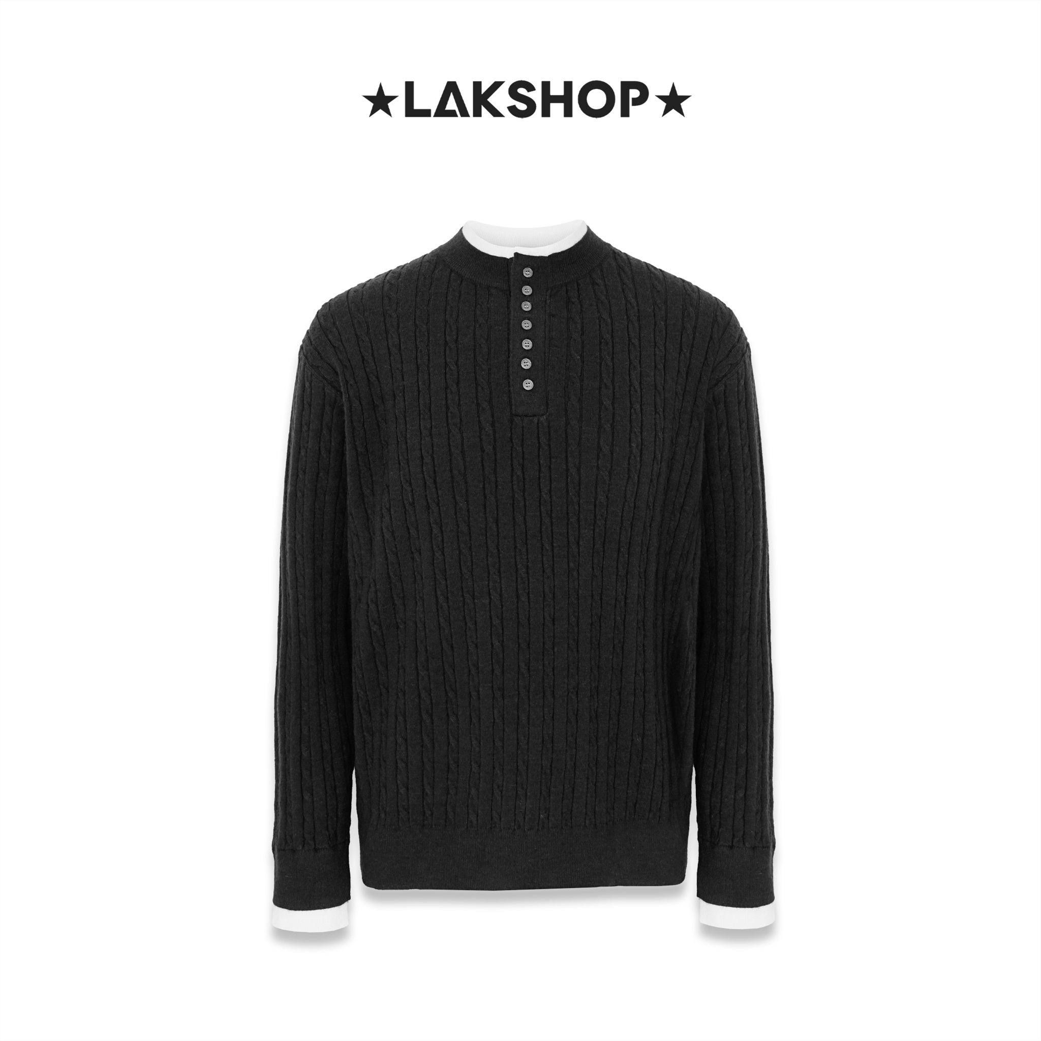 Áo Black Double Neck Twisted-cable Sweater