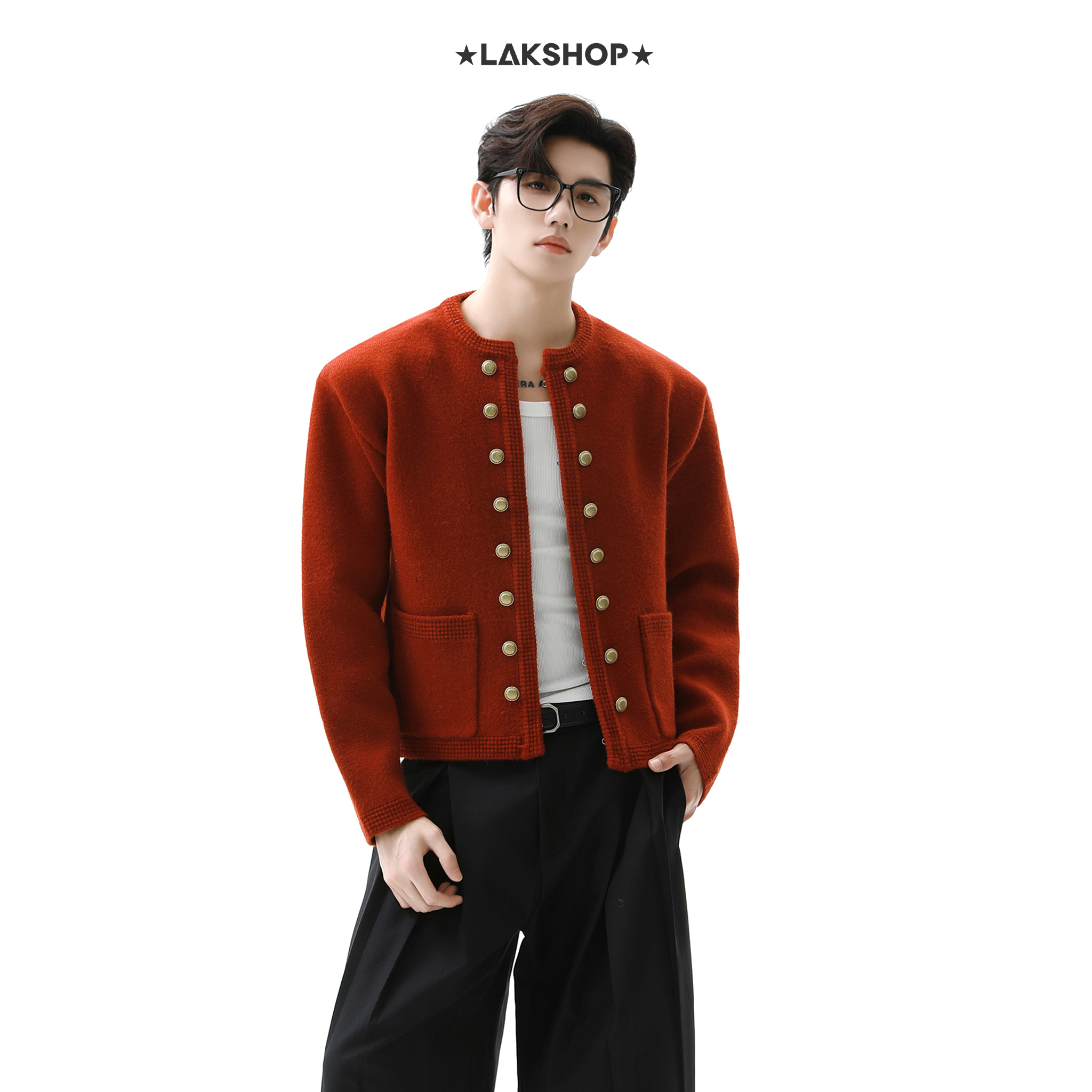 Áo Red Double-Breasted  Sweater Jacket