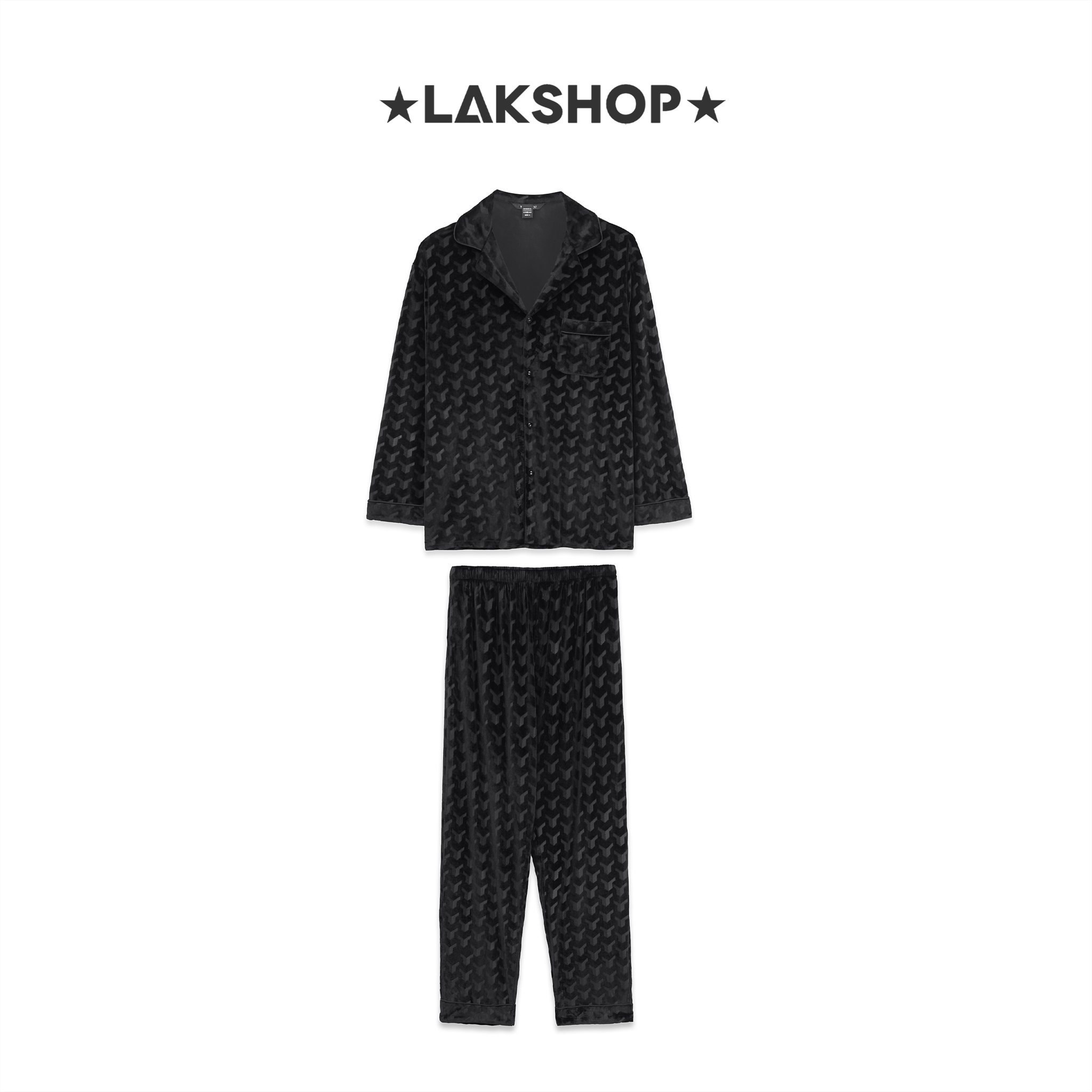 Set Pajamas Checkerboard Black Velvet (Áo + Quần) cs2