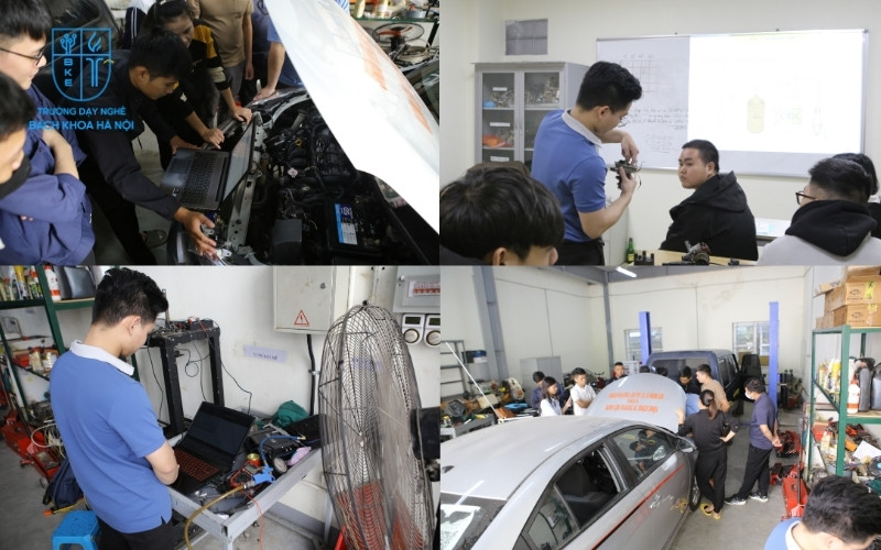 Học viên theo học ngành Sửa chữa ô tô tại Trường Dạy Nghề Bách Khoa Hà Nội