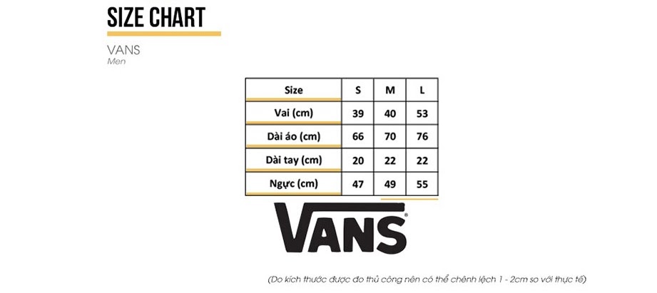 Cập nhật bảng size áo thun Vans chuẩn nhất với WearVn