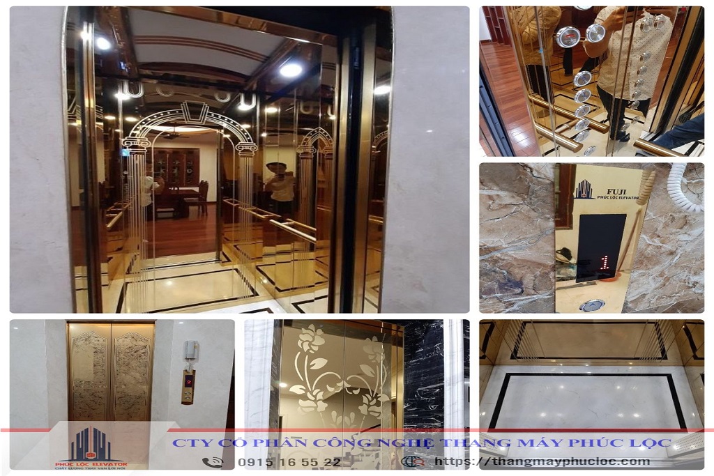 Thang Máy Gia Đình 450kg Inox vàng lắp đặt Tại KĐT Vĩnh Hoàng – Hà Nội