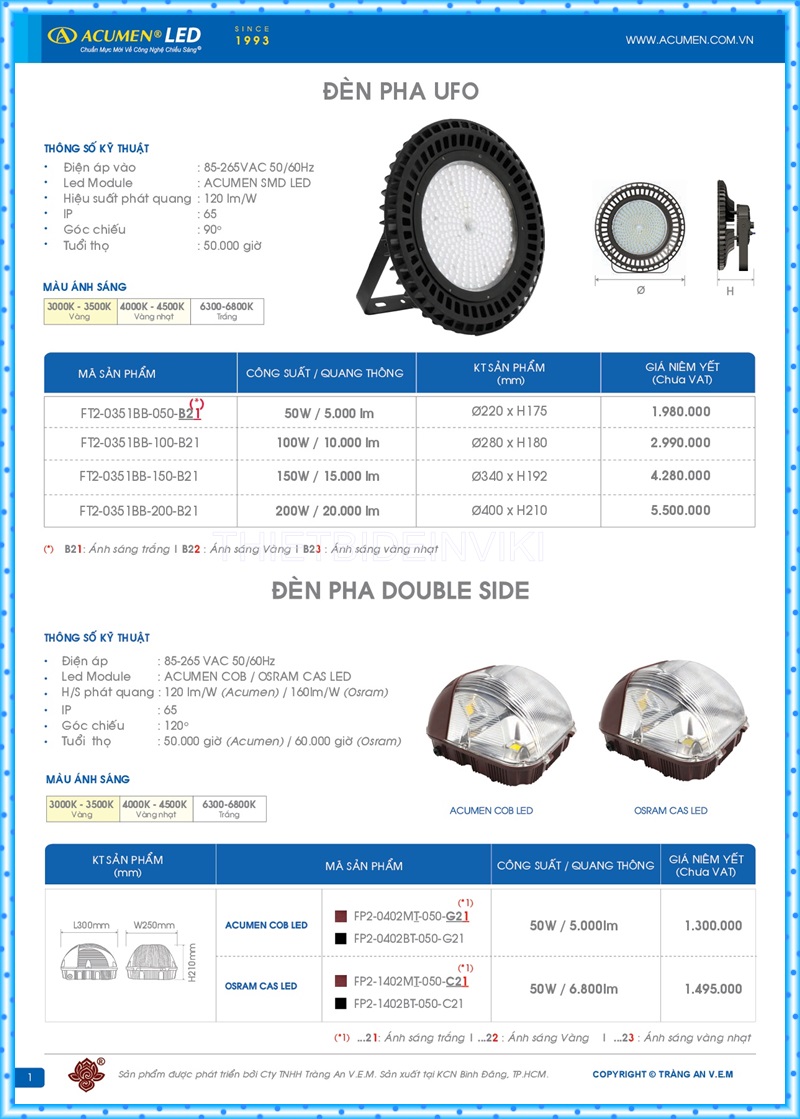 Bảng giá đèn led Acumen mới nhất 2022 5