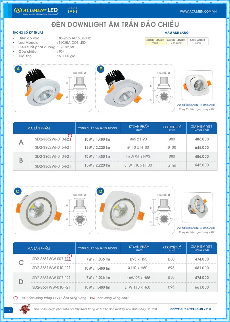 Bảng giá đèn led Acumen mới nhất 2022 21